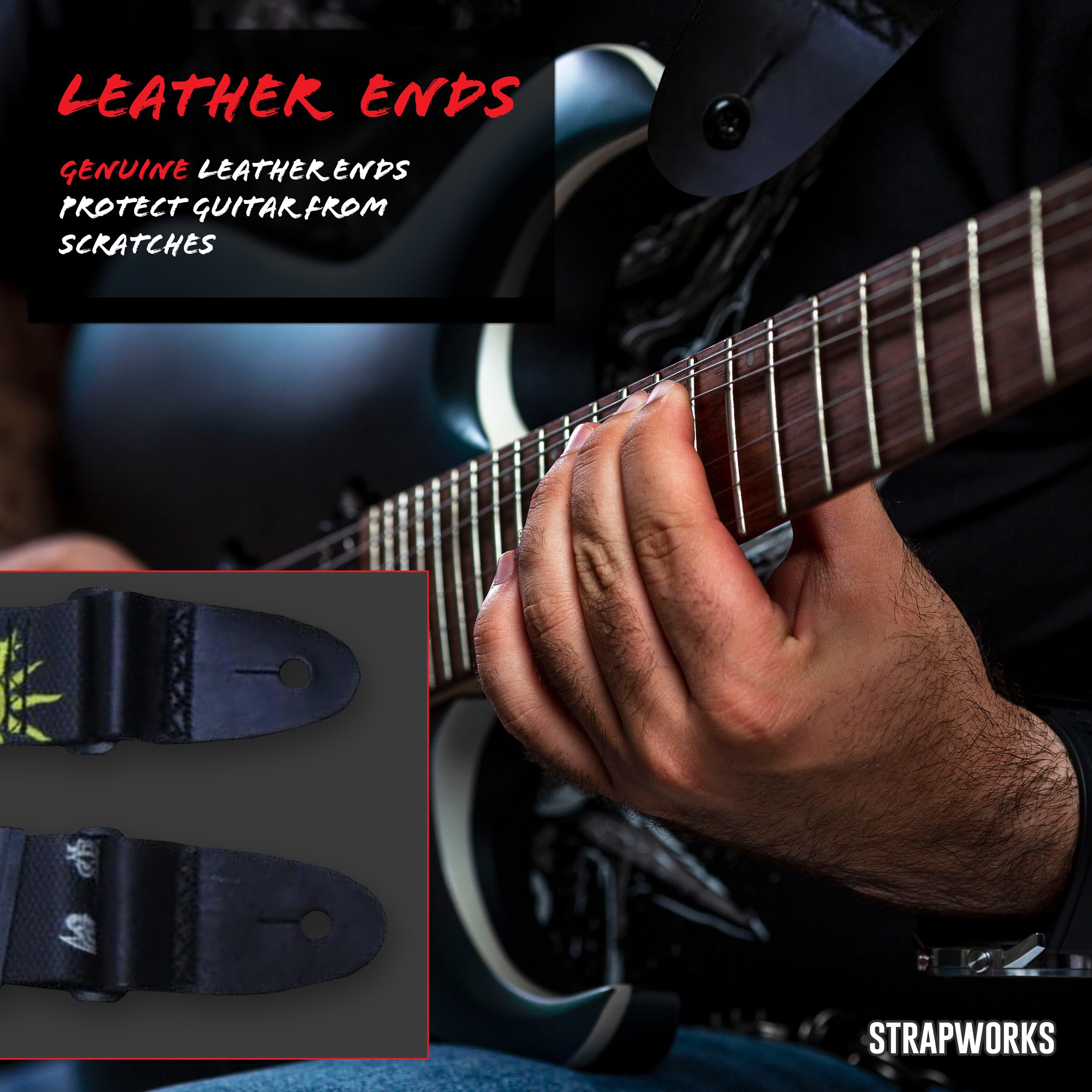 Killer-Q Guitar Strap - Stylish Straps for Electric and Acoustic Guitars With Leather Tabs, 2 Inches x 5 Feet, Mystical View