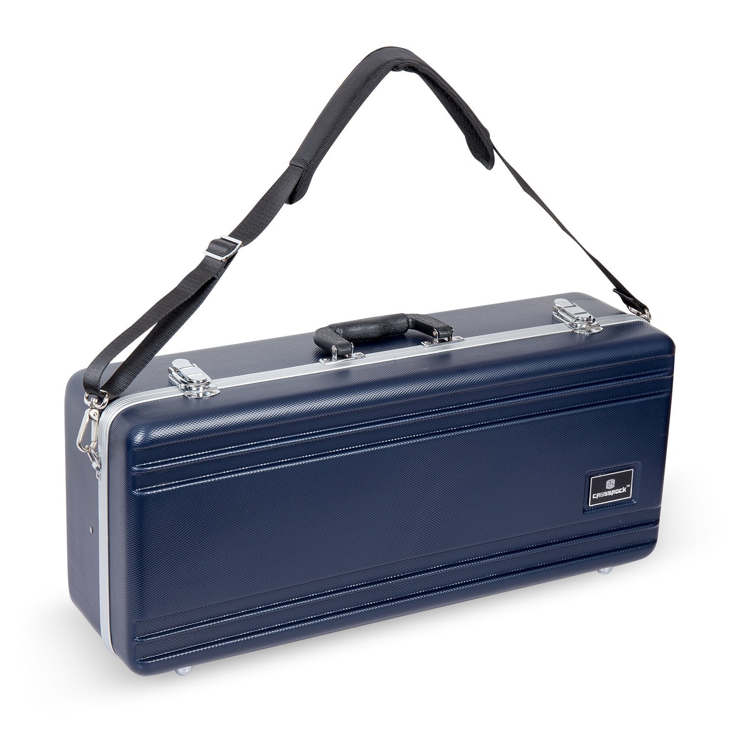 Crossrock ABS Alto Saxophone Case - Rectangular Blue Diamond Texture, Deep Blue Velvet Interior, Security Lock & Detachable Stra