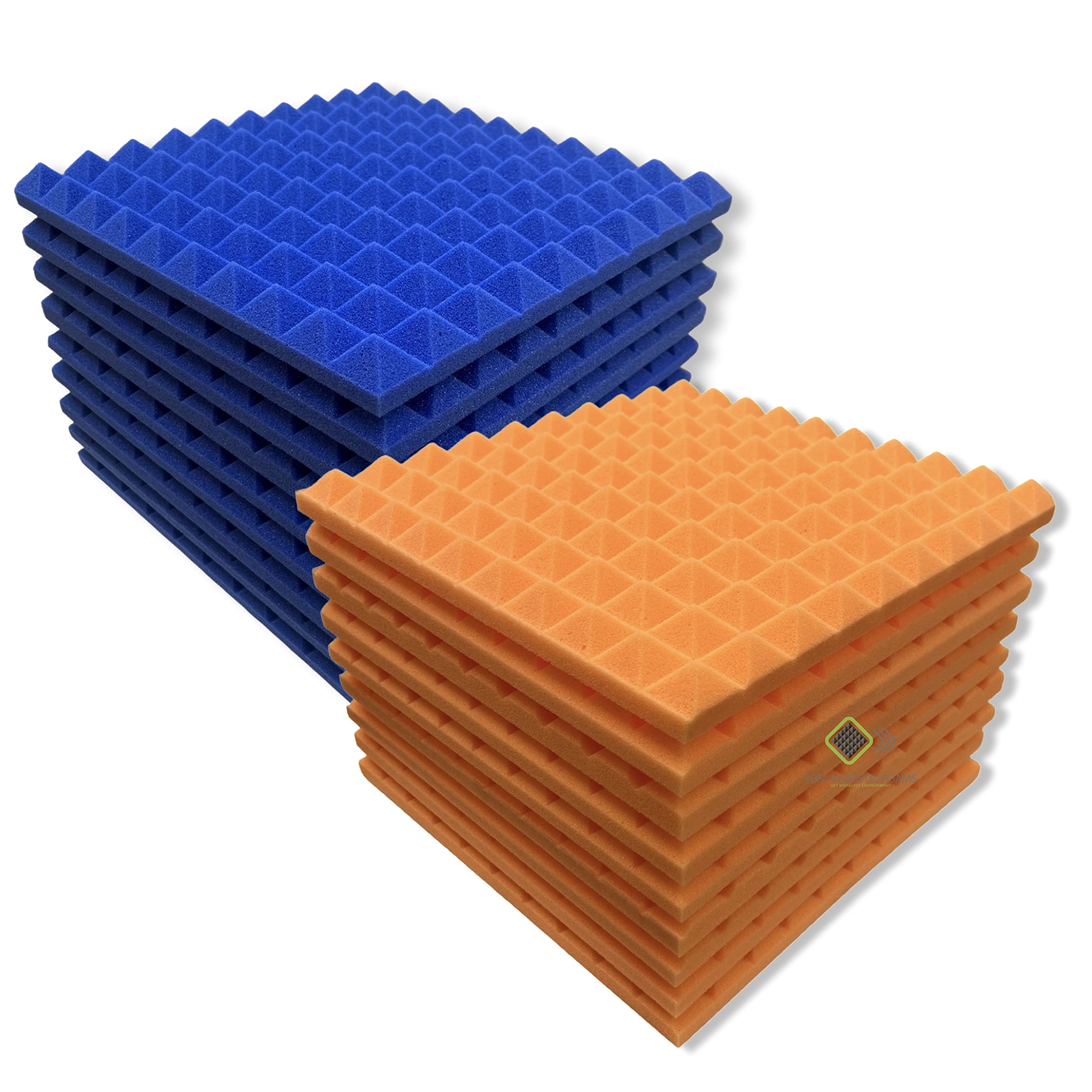 YGM Acoustic Foams Pyramid Soundproofing Studio (Set of 18) Acoustic Foam 1 x1  - 1 Inches (Blue & Orange)
