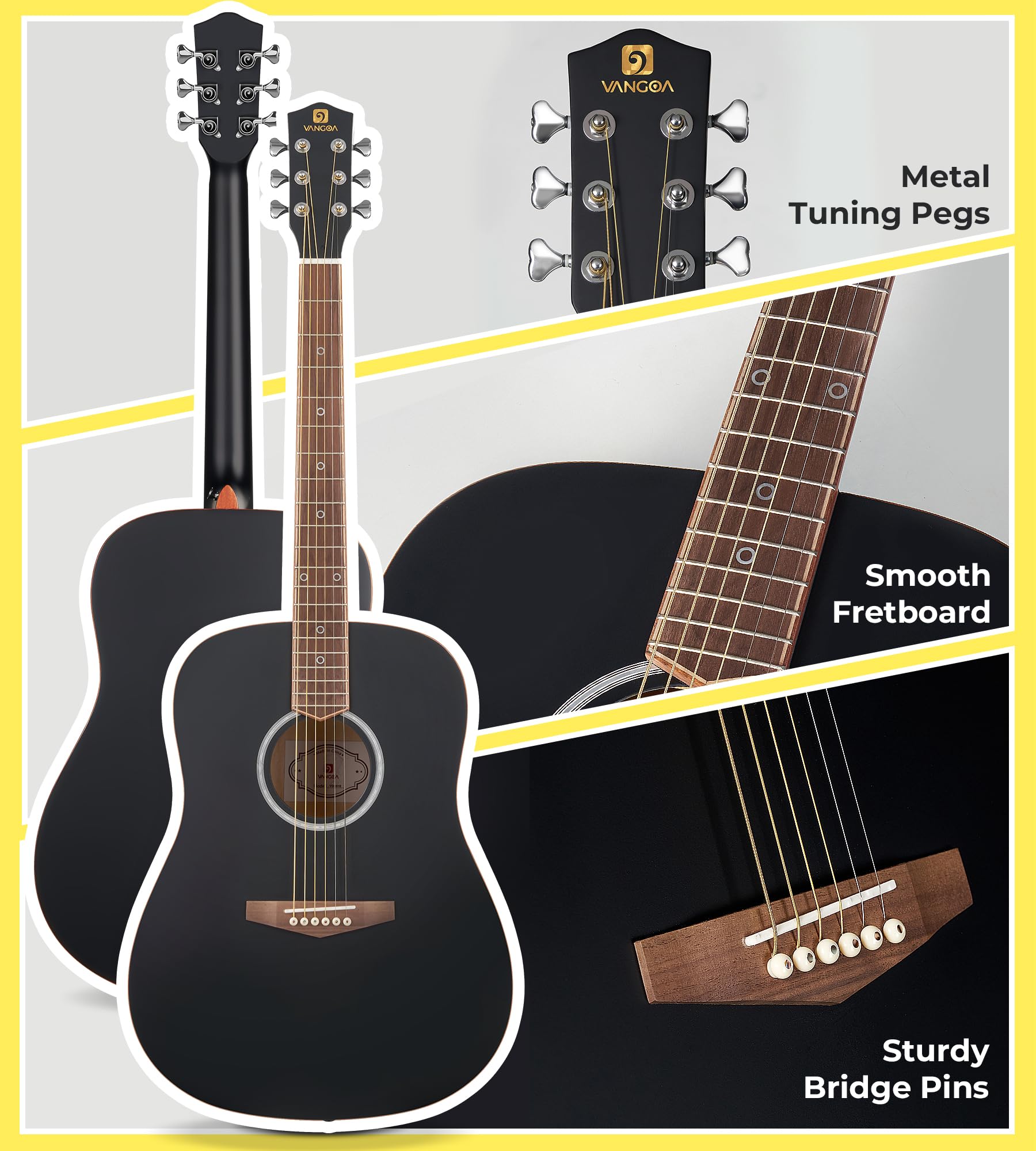 Vangoa Dreadnought Acoustic Guitar 41 Inch Set, 4/4 Full Size Acustica Guitarra Kit for Beginners Adults Youth Kids, Wooden Bind