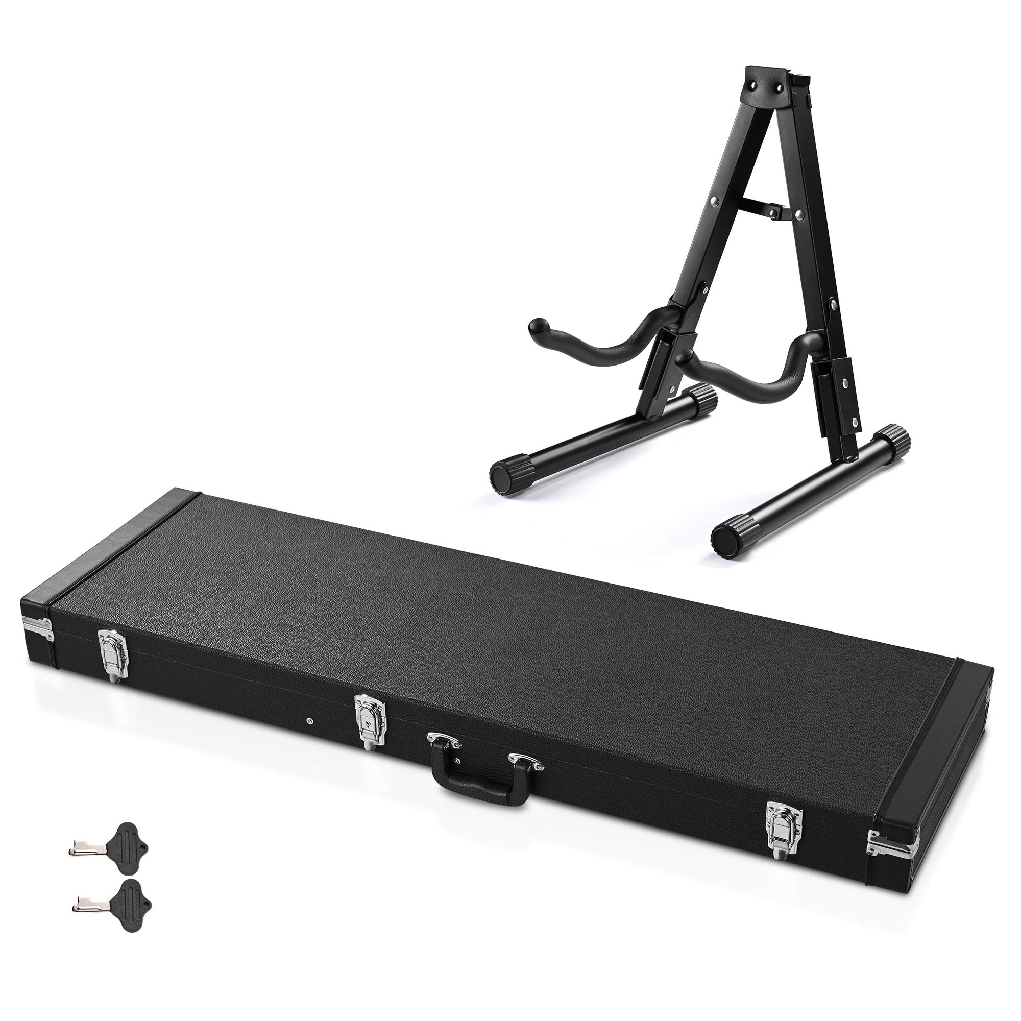 AW Electric Bass Guitar Hard Case Wooden Hard-Shell with A-Frame Folding Guitar Floor Stand