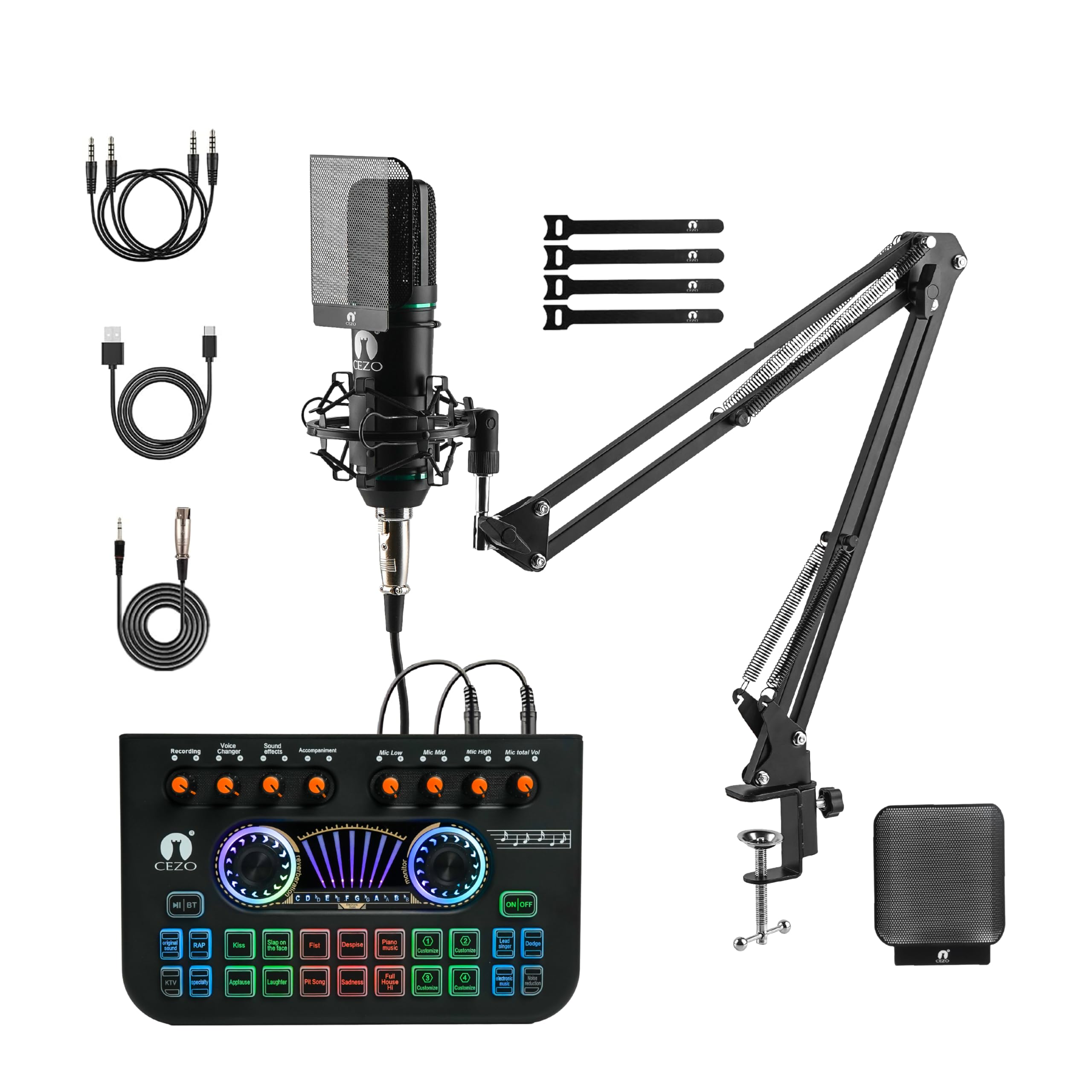 Cezo Professional Condenser Microphone With X3 Sound Card | Condeser Mic Set With Compact Microphone Pop Shield |Live Sound Card