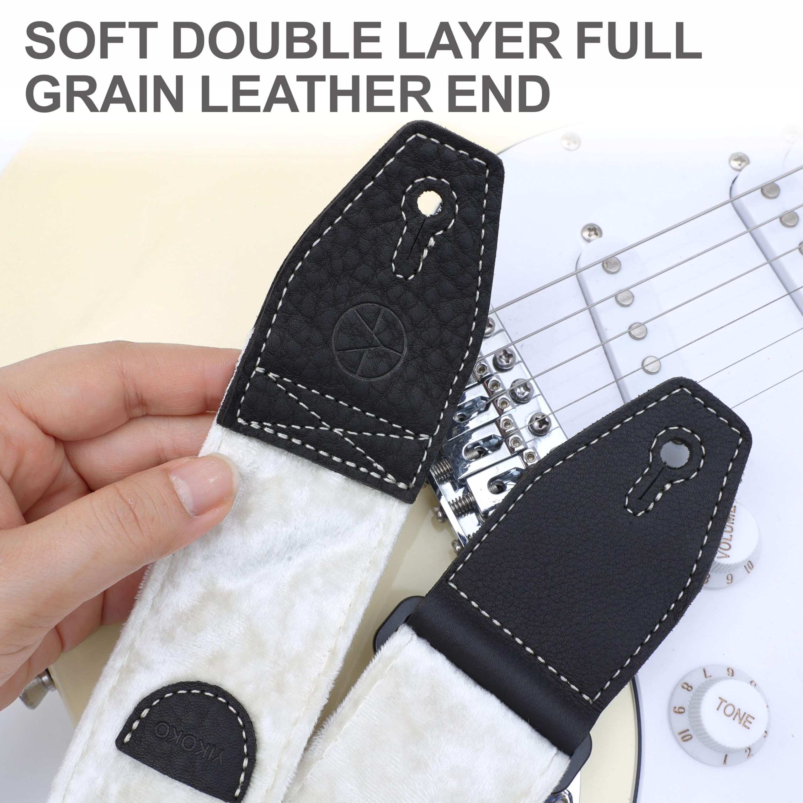 YIKOKO Guitar Strap 2 inch Velvet Guitar Straps with Full Grain Leather End, for Bass Electric and Acoustic Guitars, Free Strap