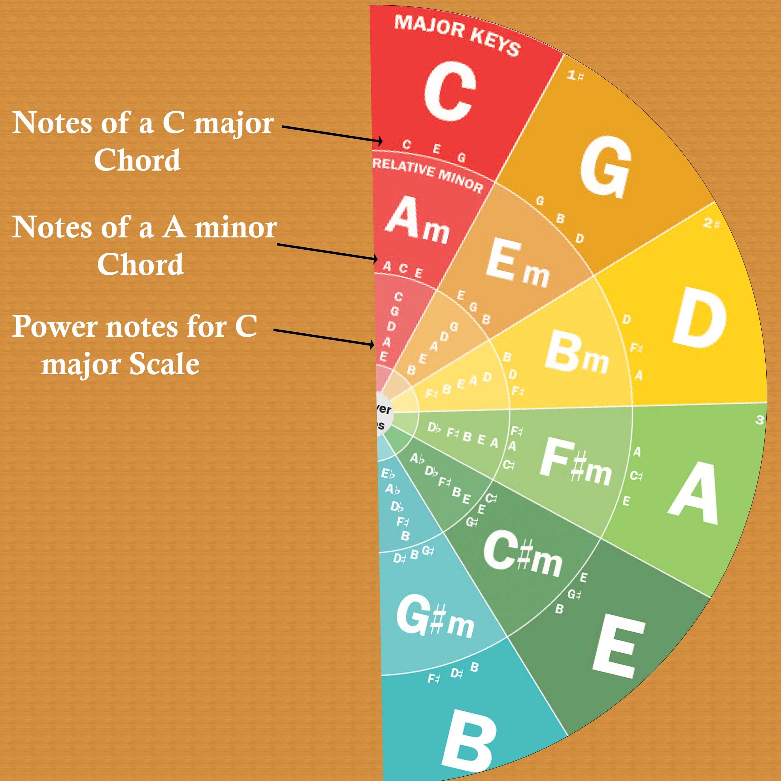 QMG The Circle of Fifths Poster for Guitar and Piano, Reference Guide for Beginner to Learn Harmony and Music Theory, Guitar Cho