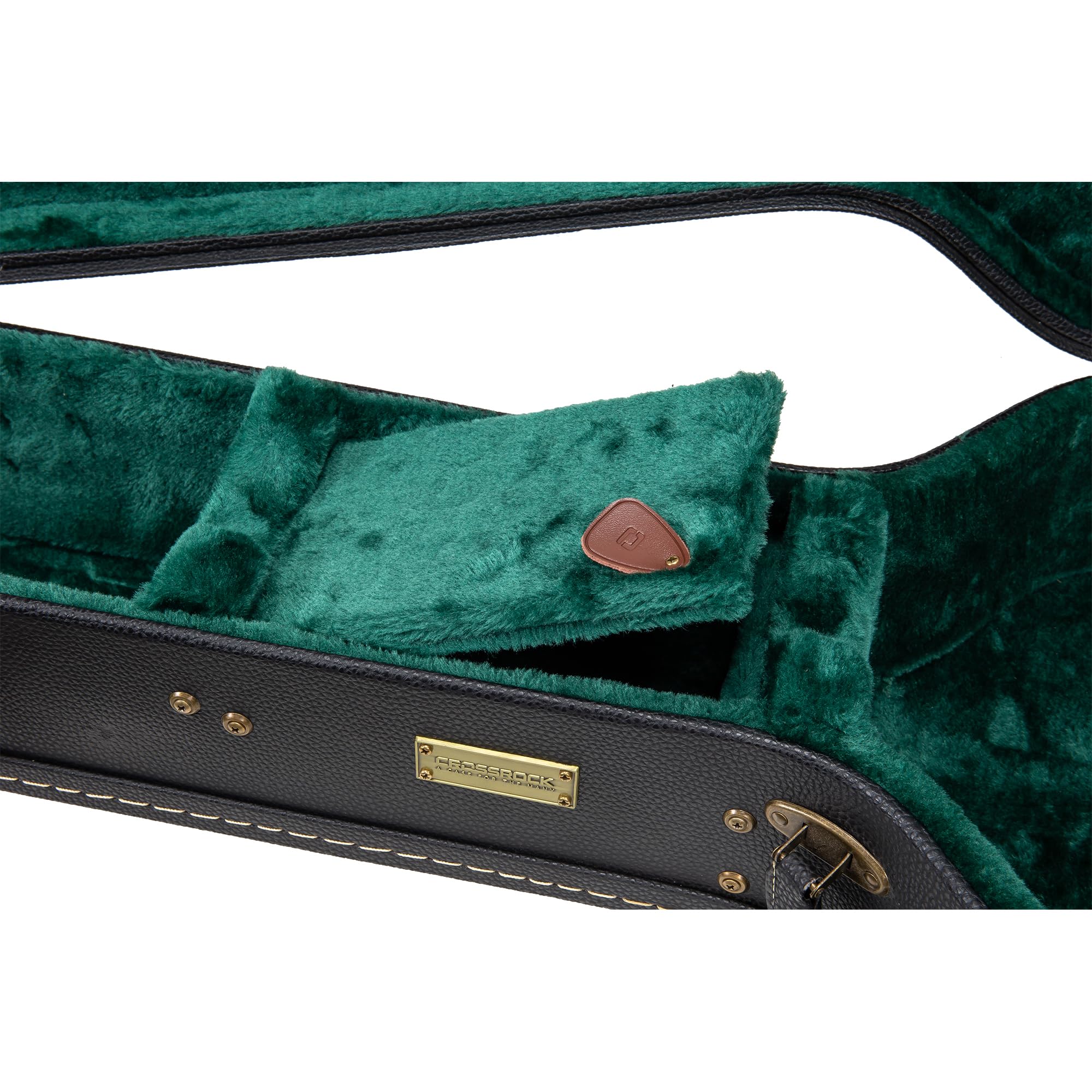 Crossrock Wooden Guitar Case -Fits OM/000-14 Fret Acoustic Guitars -Vintage Hardware, Sponge Lining, Metal Feet, Storage Space-B