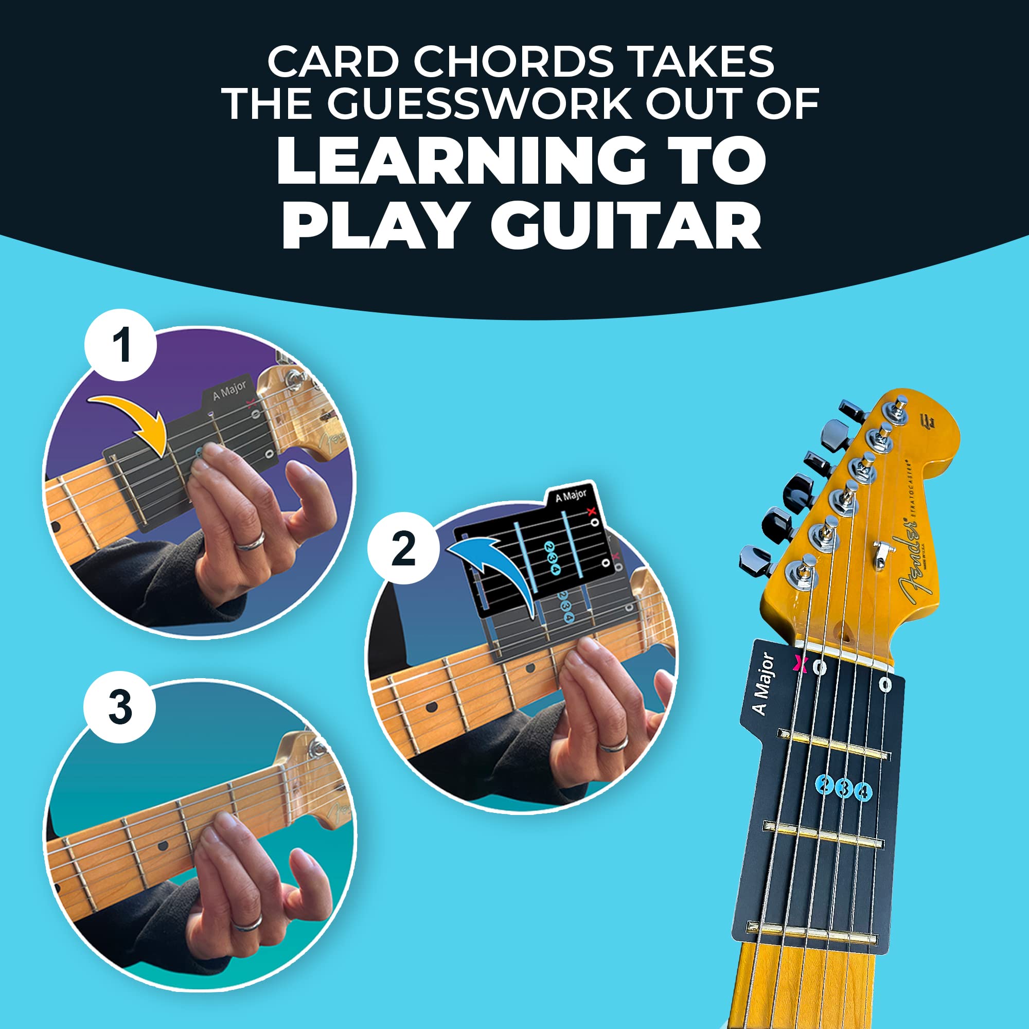 Learn Guitar in Minutes Card Chords (Strat Edition) GUITAR CHORDS allow you to PLAY the ELECTRIC Guitar while the CARD is on the