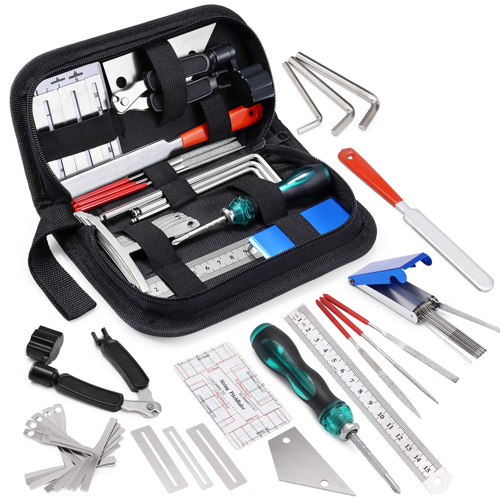 Mifoge 25Pcs Guitar Repairing Tools Kit Setup Kit With Carry Bag For Acoustic Electric Guitar Ukulele Bass Banjo Maintenance Too