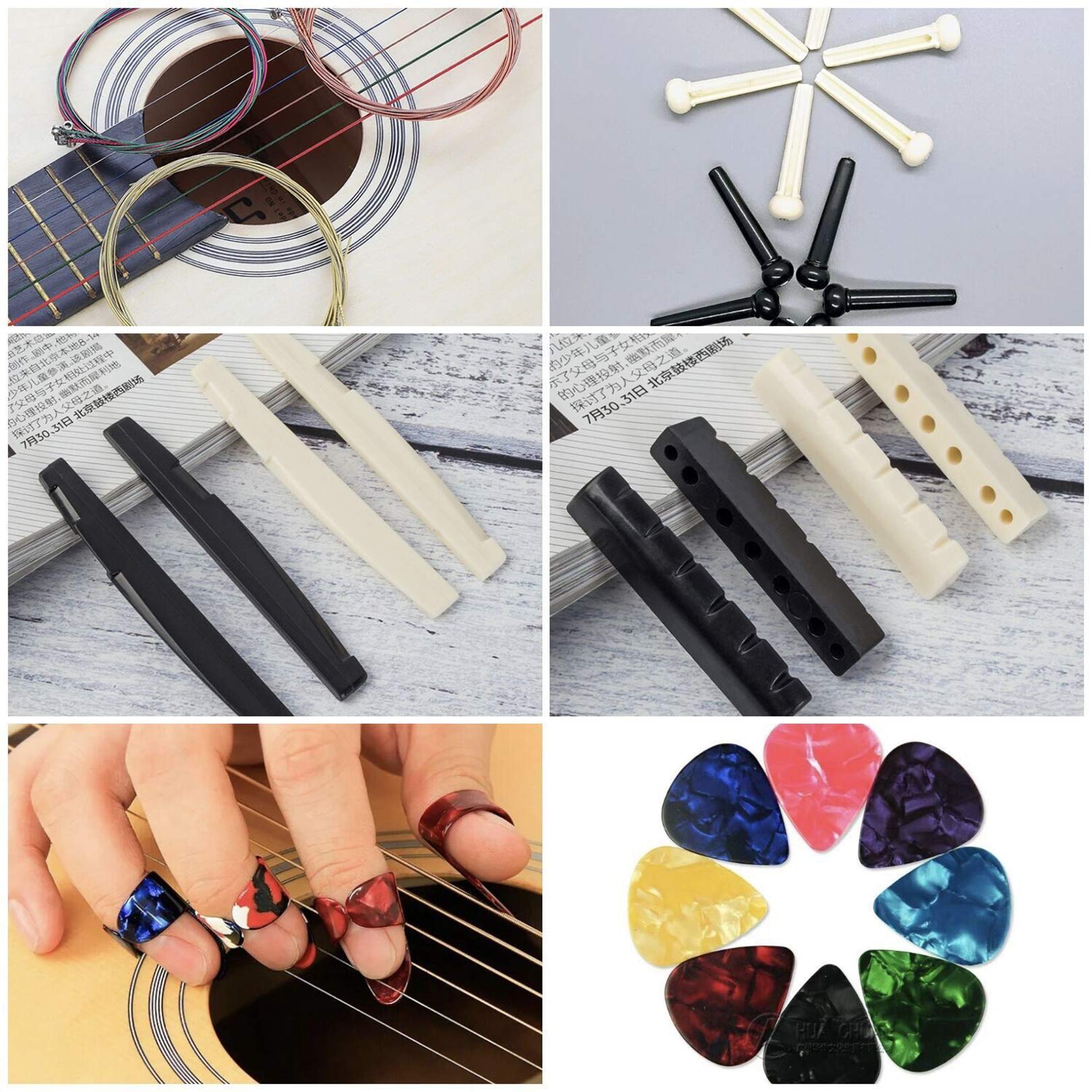 Vilihkc 65 PCS Guitar Accessories Kit Including Guitar Strings, Picks, Capo, Thumb Finger Picks, String Winder, Bridge Pins, Pin