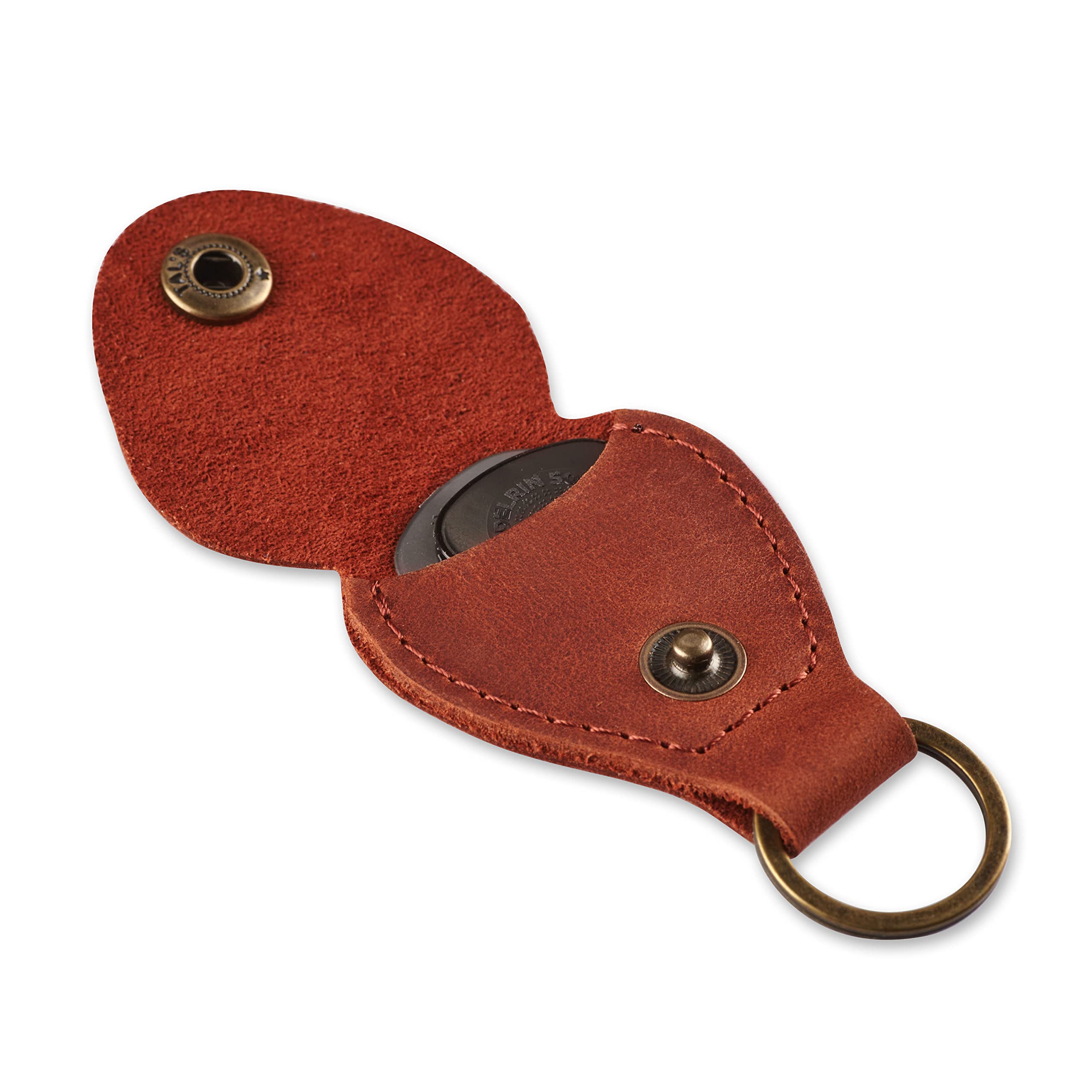 Leather Guitar Pick Holder Keychain, Guitar Pick Holder Case Bag, Plectrum Key Fob Cases Bag, Gift for Guitar Players (Cognac)