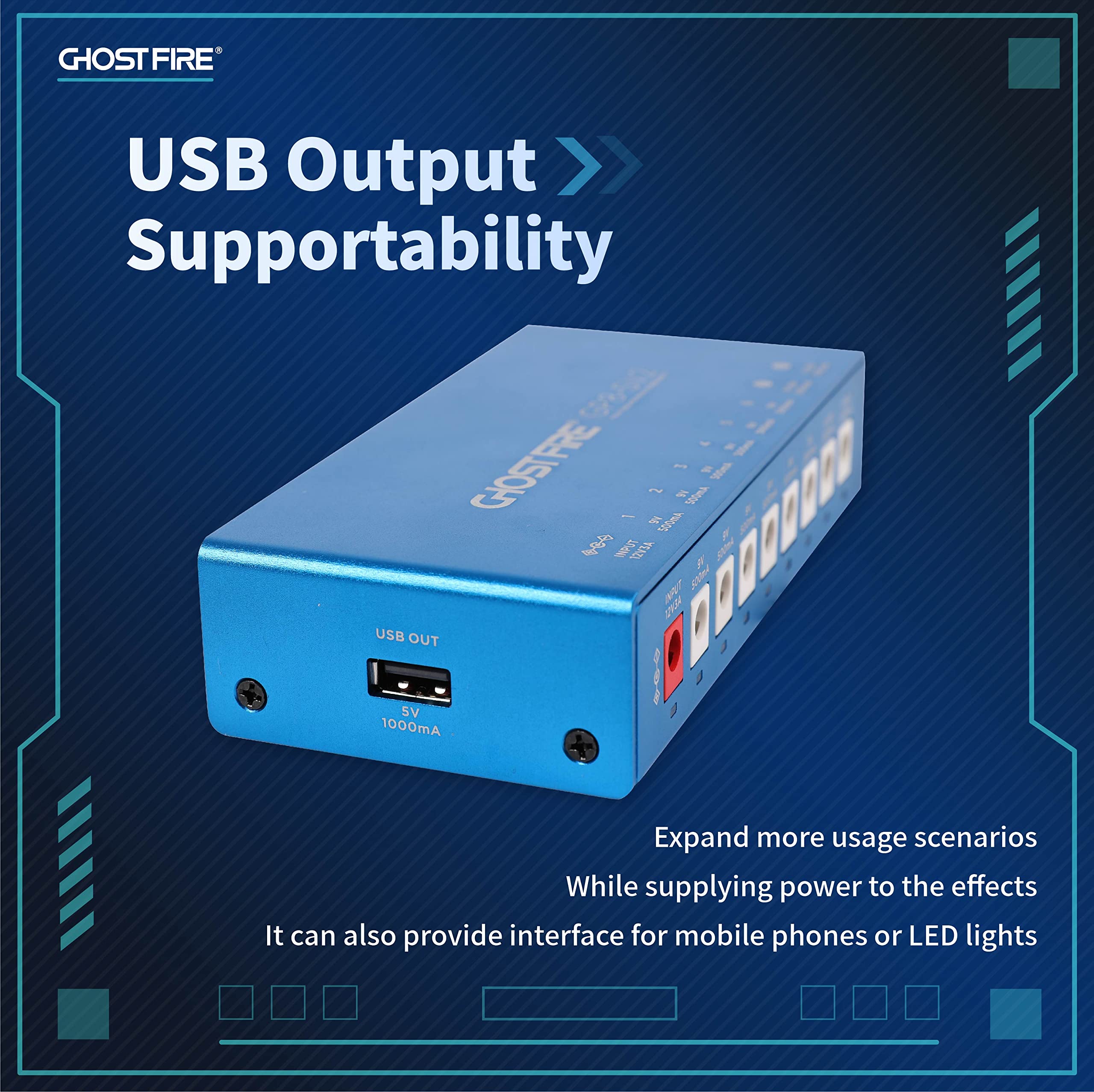 GHOST FIRE GP8-SV2 8-Output Pedal Power Supply+ 5V USB output Guitar effector power supply power bank(GP8-SV2)