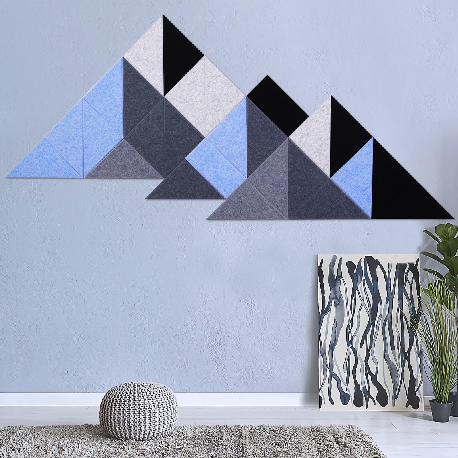 Tutmyrea 26 Pack Self-Adhesive Triangular Acoustic Panels, 96''X37.5'' Sound Absorbing Panels, Wall Decoration Art Soundproof Wa