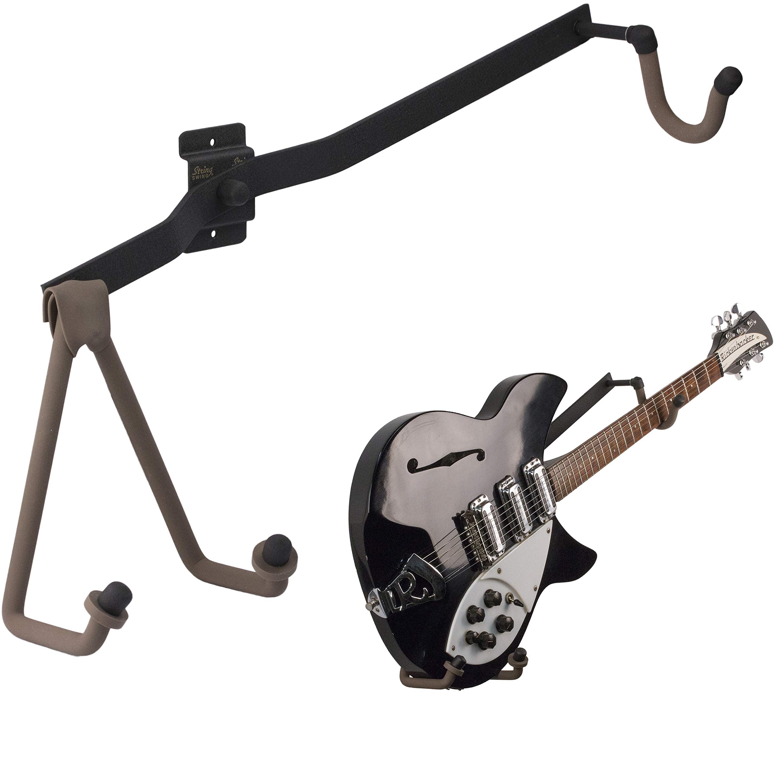 String Swing Guitar Holder Horizontal Low-Profile Narrow-Body For Flat Wall Mount Bass And Electric Guitars- 1 Piece Unit Cc151-