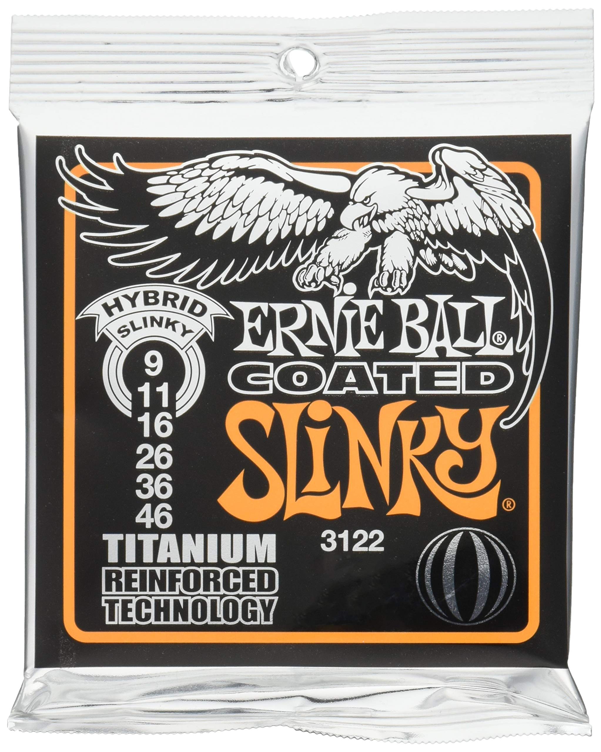 Ernie Ball Hybrid Slinky Coated Titanium Electric Guitar Strings, 9-46 Gauge (P03122)