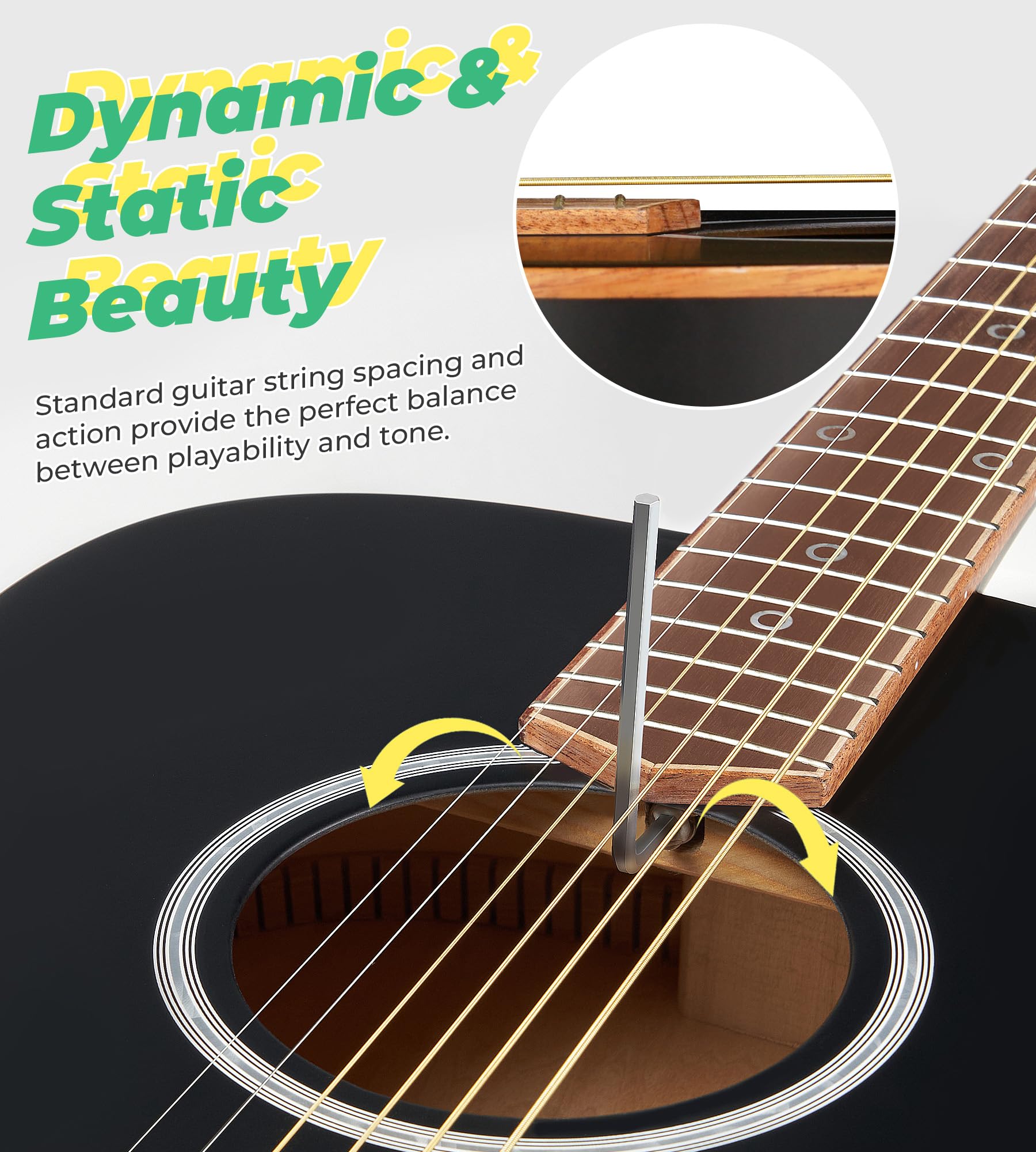 Vangoa Dreadnought Acoustic Guitar 41 Inch Set, 4/4 Full Size Acustica Guitarra Kit for Beginners Adults Youth Kids, Wooden Bind