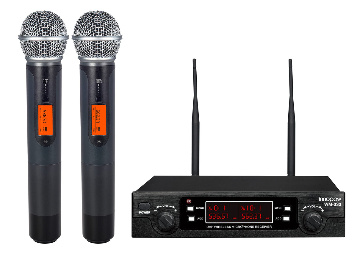 Innopow 200-Channel Wireless Microphones System, Dual Uhf Metal Cordless Mic Set, Auto Scan, Long Range 200-240Ft,16 Hours Use F