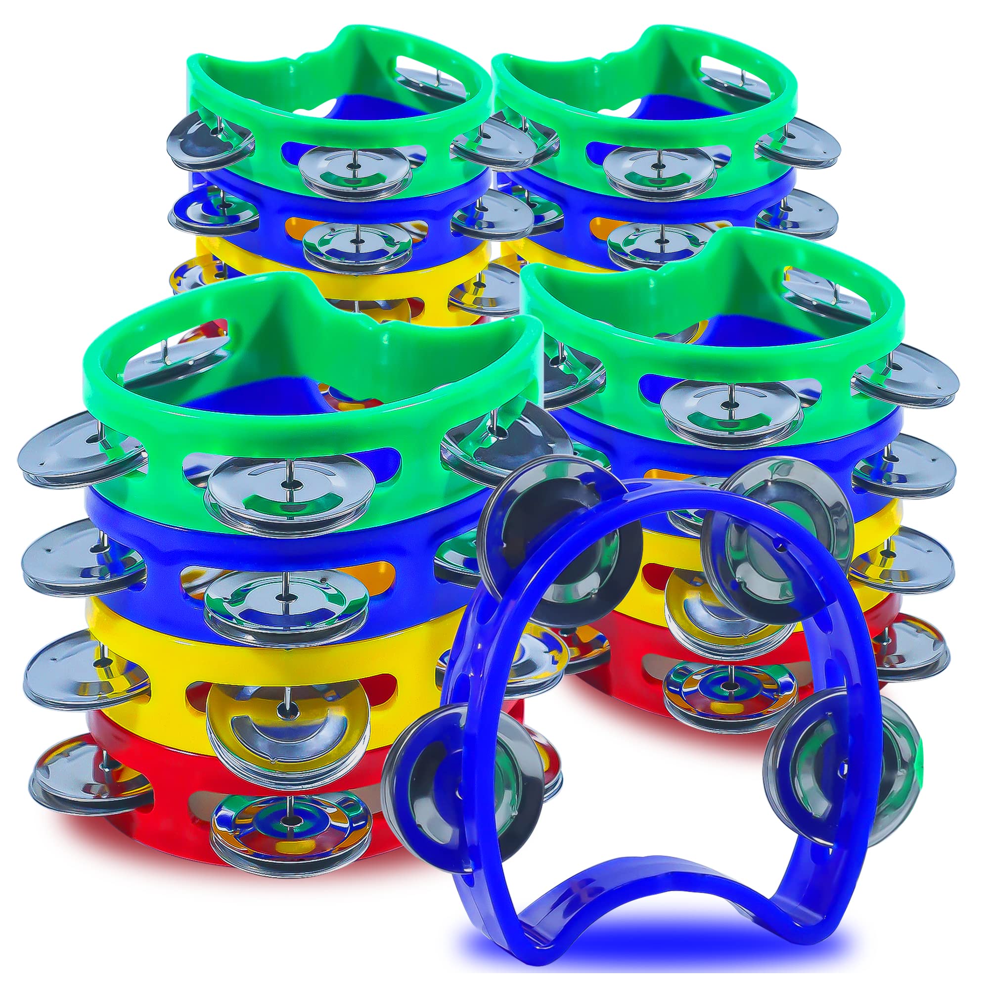 YEUIKERR 24 Pack Small Tambourine 4 Bells Plastic Colored Hand Tambourines Noise Makers Tambourines Bulk, Plastic Percussion Tam