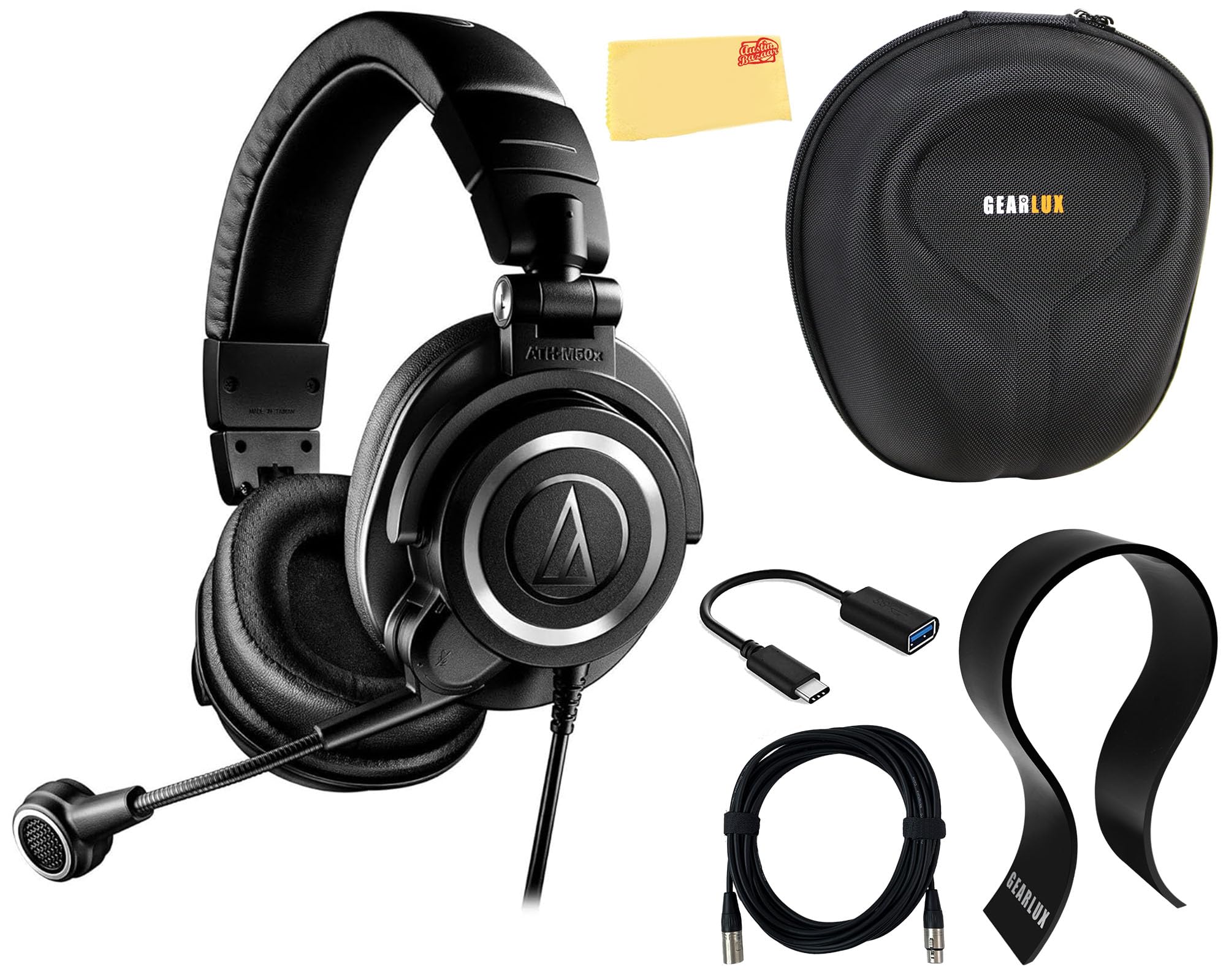 Audio-Technica ATH-M50XSTS-USB StreamSet Streaming Headset - Black Bundle with Case, Stand, XLR Cable, USB Adapter, and Austin B