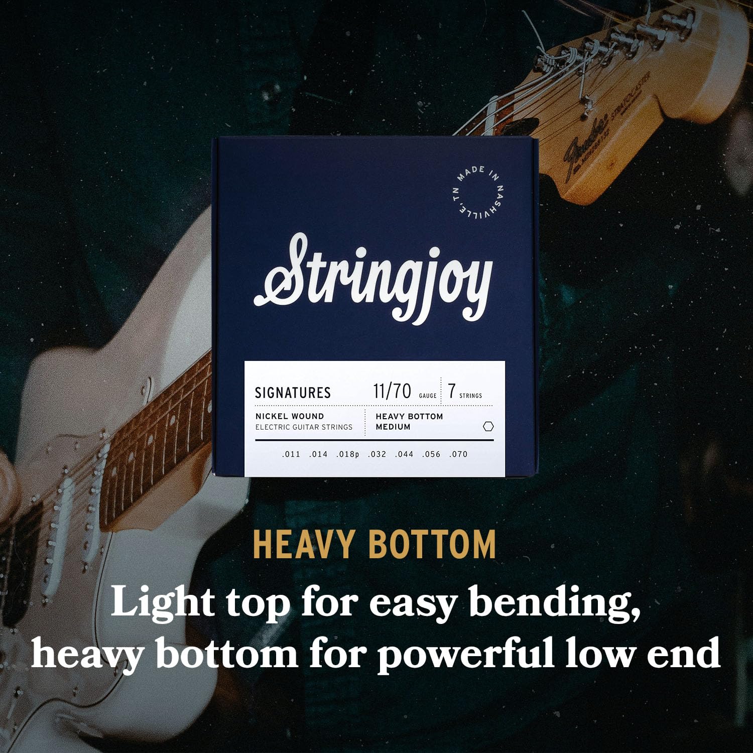 Stringjoy HVY117, 7 String Signatures Electric Guitar Strings, 11-70 Heavy Bottom Medium Gauge, 7-String Nickel, Electric Guitar