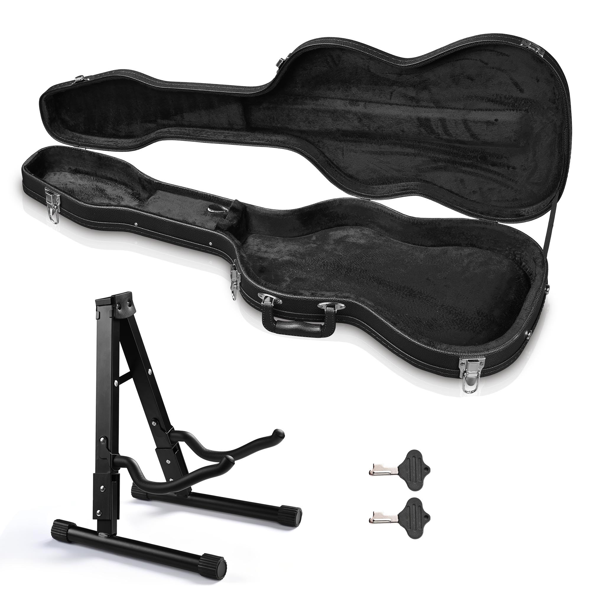 AW Electric Guitar Case for Stratocaster Style with Folding Guitar Floor Stand ST Style Wooden Hard Shell Case Lockable & A-Fram