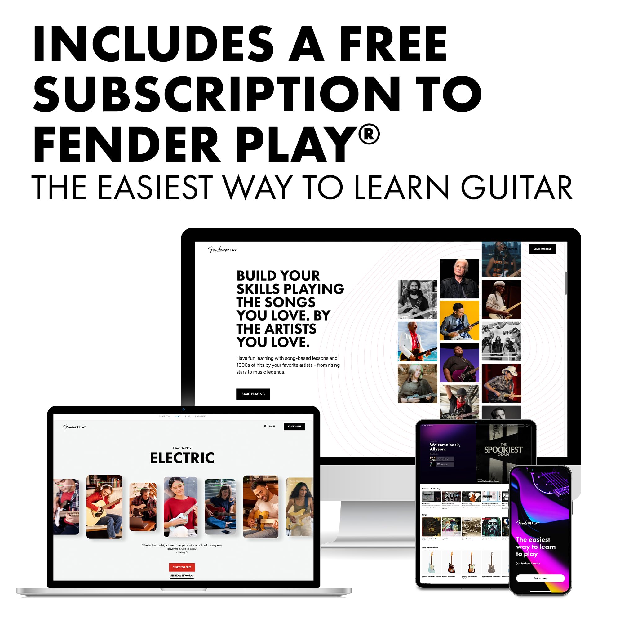 Fender Squier Debut Series Stratocaster Electric Guitar, Beginner Guitar, with 2-Year Warranty, Includes Free Lessons, Black wit