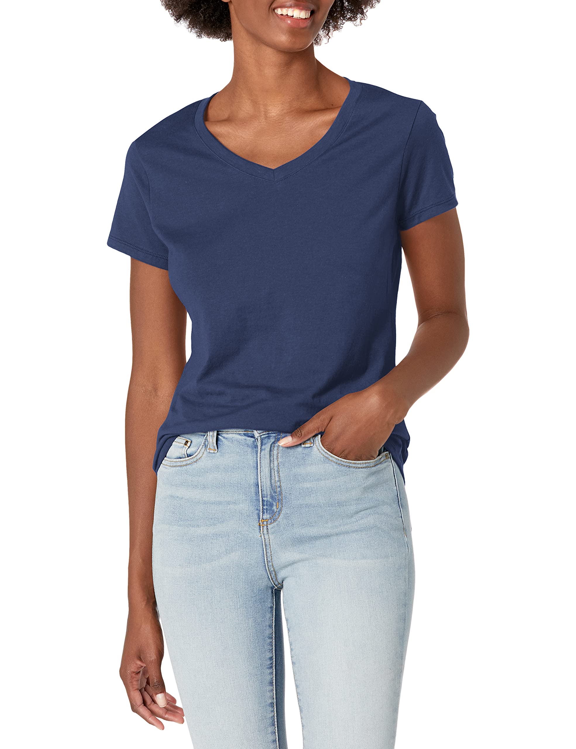 Hanes Womens X-Temp V-Neck T-Shirt Novelty T Shirts, Navy, X-Large Us