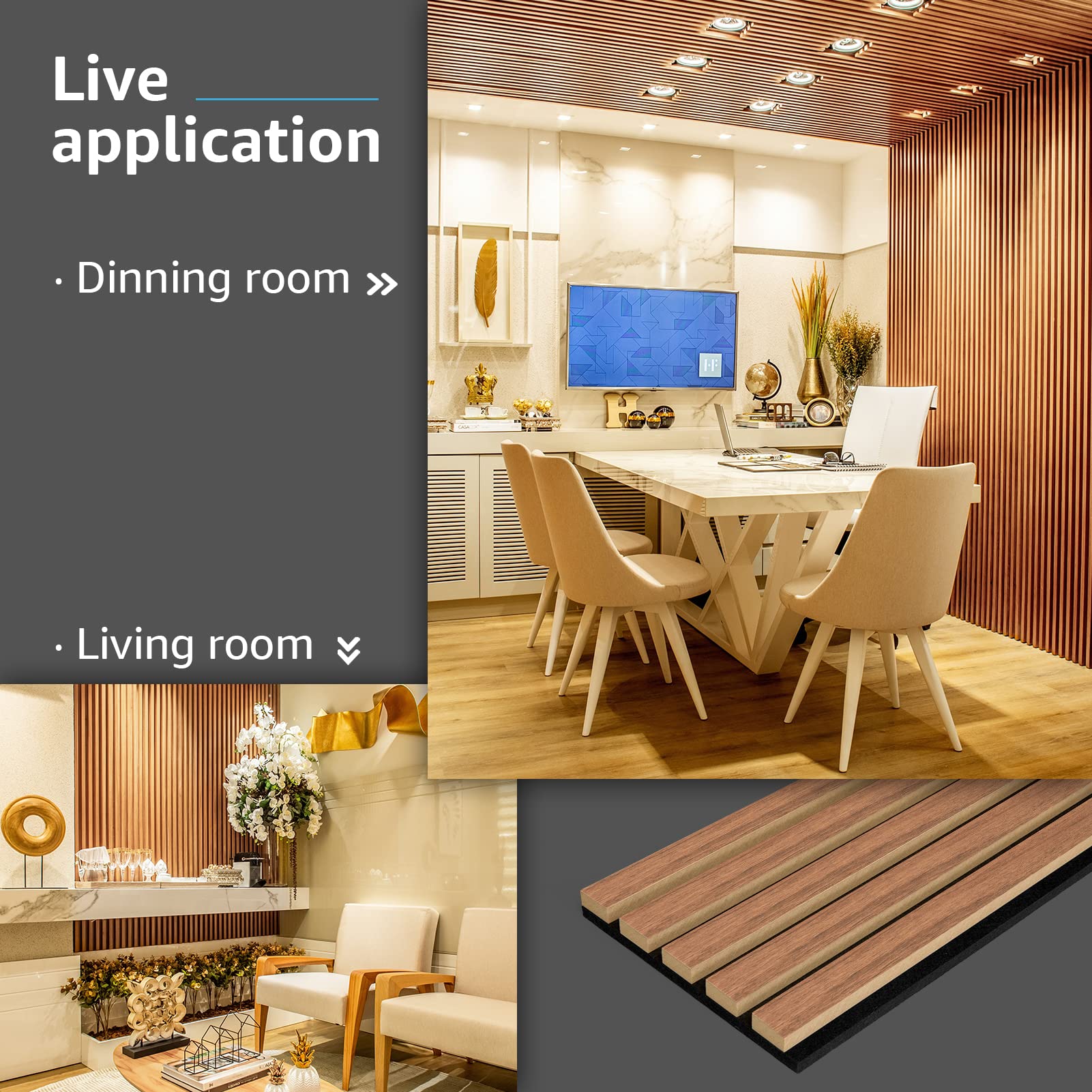 Art3d 4-Piece Wood Slat Acoustic Panels for Stylish Decor and Noise Reduction, 3D Textured Panel for Ceiling and Wall, Walnut