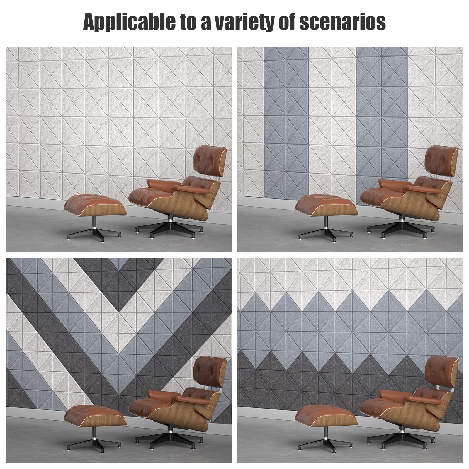 Sonicism 12 Pack X-Lined Acoustic Panels with Self-Adhesive, 12'' X 12'' X 0.4'' Sound Proof Foam Panels, Decorative Soundproof