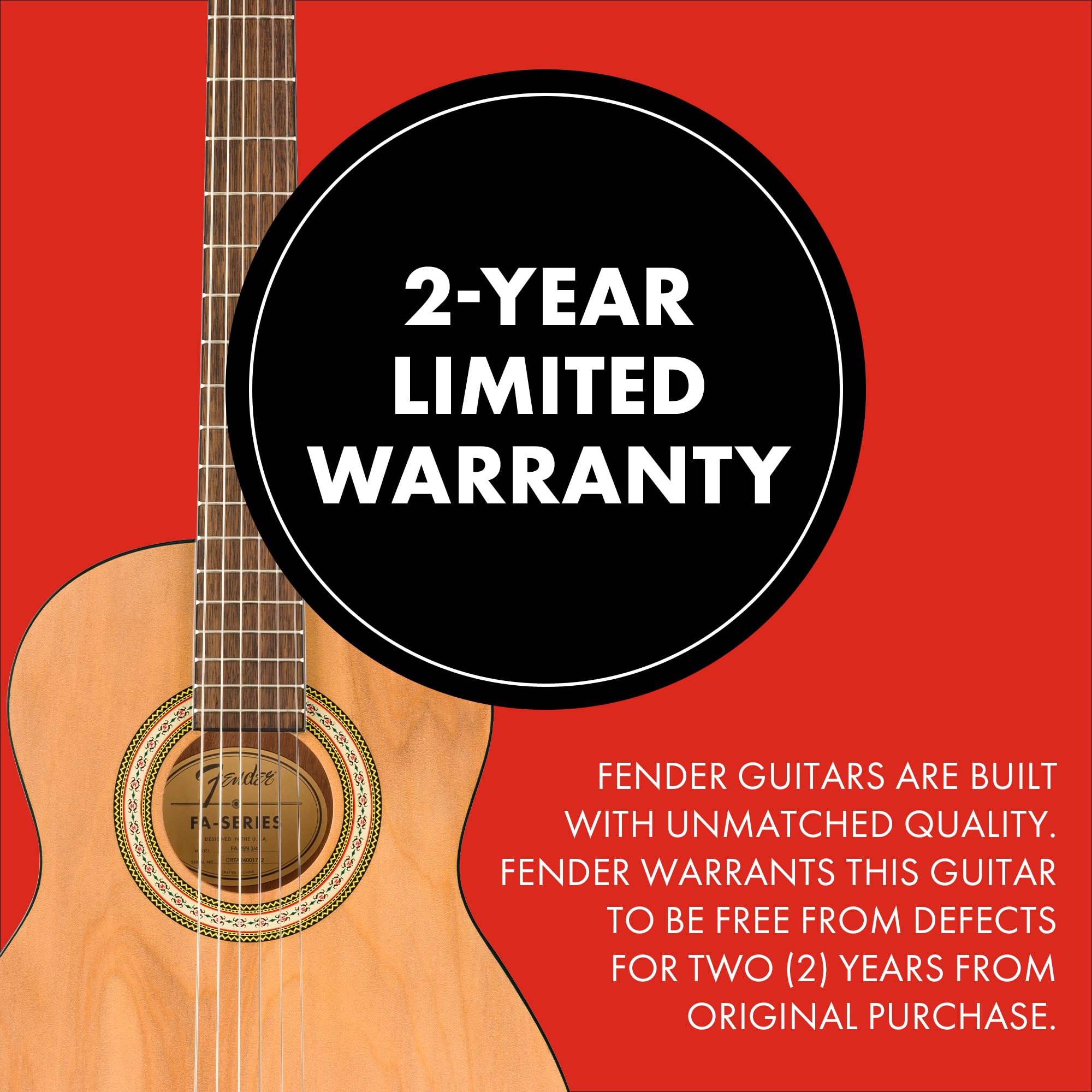 Fender FA-25N 3/4 Size Nylon String Acoustic Guitar, Beginner Guitar, with 2-Year Warranty, Perfect for Kids that is Easy on Fin