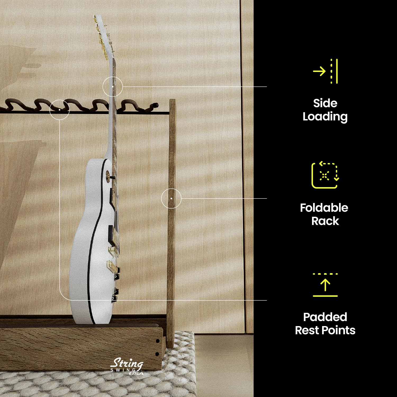 String Swing Guitar Stand for 6 Electric or Bass, or 3 Acoustic Guitars for Home or Studio (CC34)