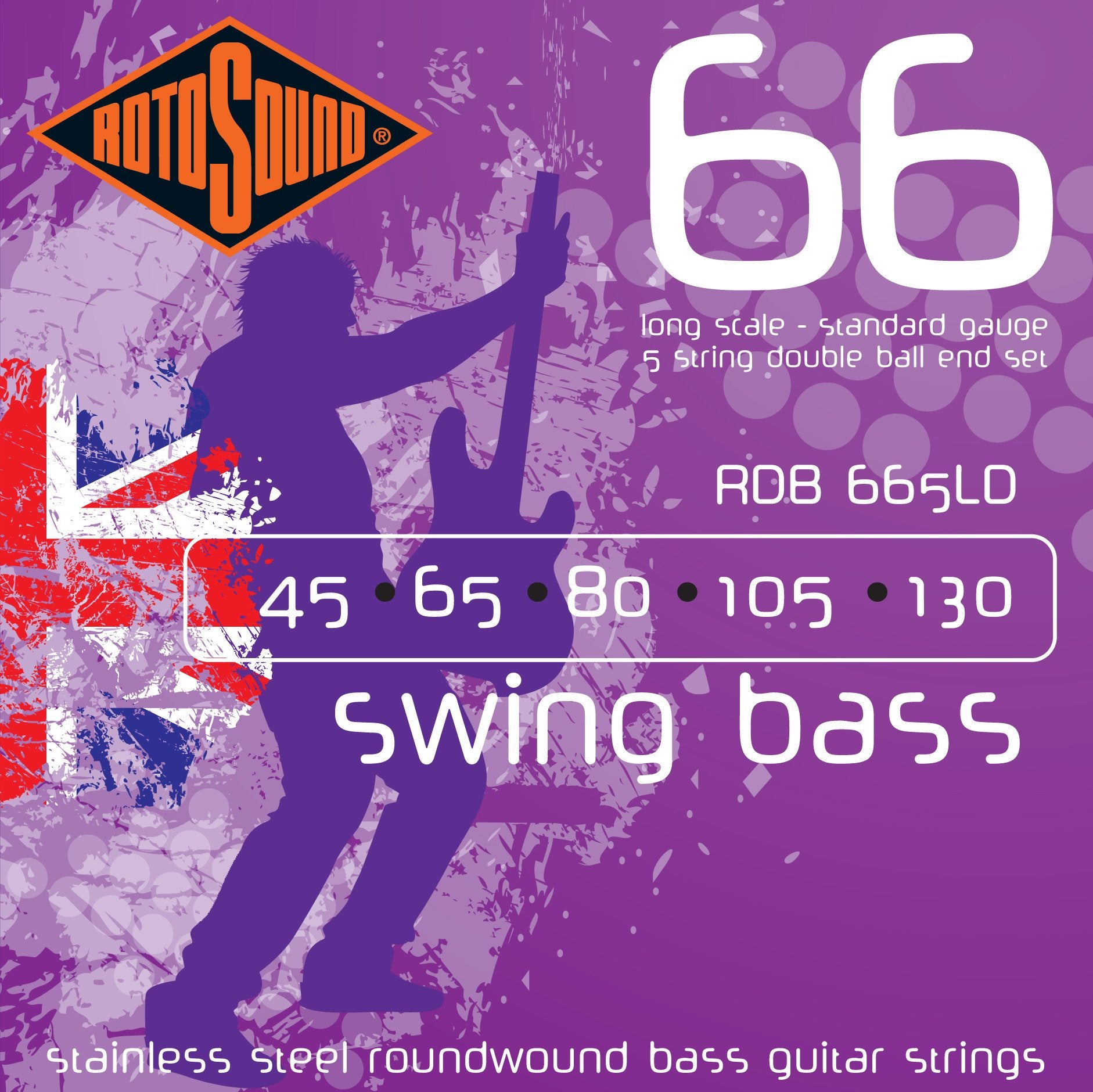 Rotosound Rdb665Ld Swing Bass 66 Stainless Steel Double Ball End 5 String Bass Guitar Strings