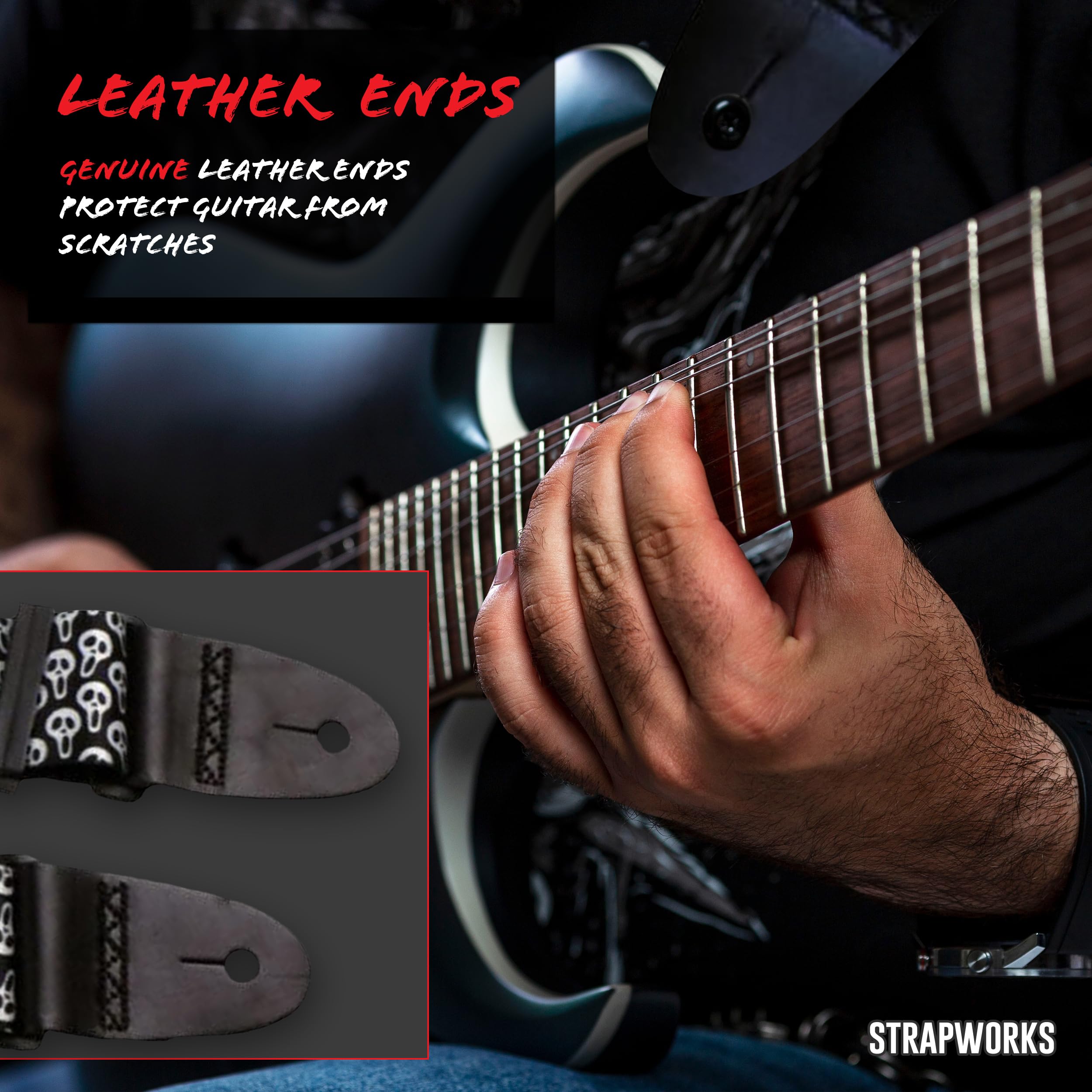 Killer-Q Guitar Strap - Stylish Straps for Electric and Acoustic Guitars With Leather Tabs, 2 Inches x 5 Feet- Screamers