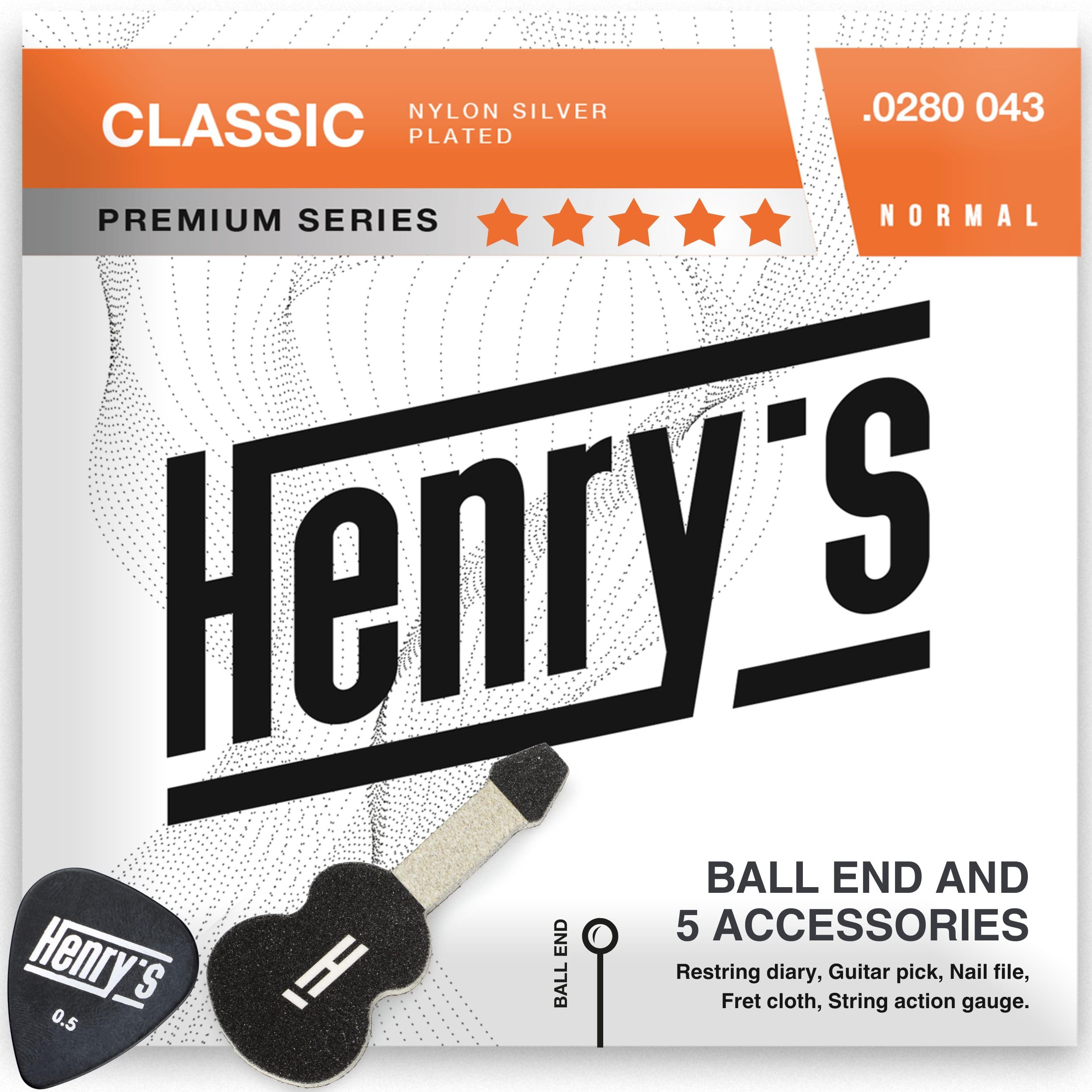 Classical Guitar Strings With Ball End - Fast&Easy Restring - 5 Guitar Accessories Inside - Silver Nylon Guitar Strings For Clas