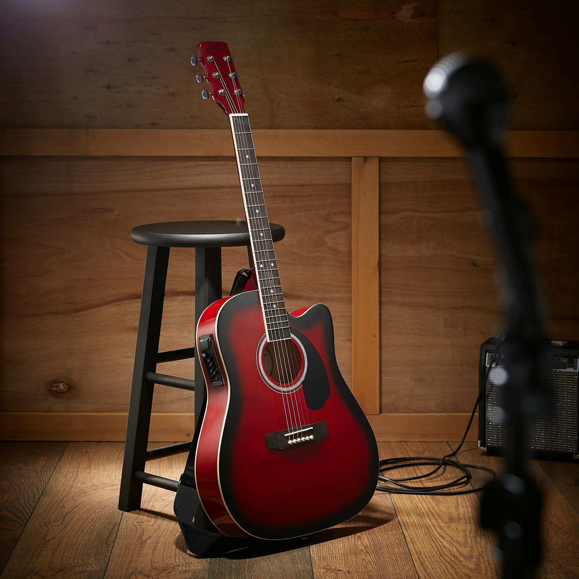 Ashthorpe Full-Size Cutaway Thinline Acoustic-Electric Guitar Package - Premium Tonewoods - Red