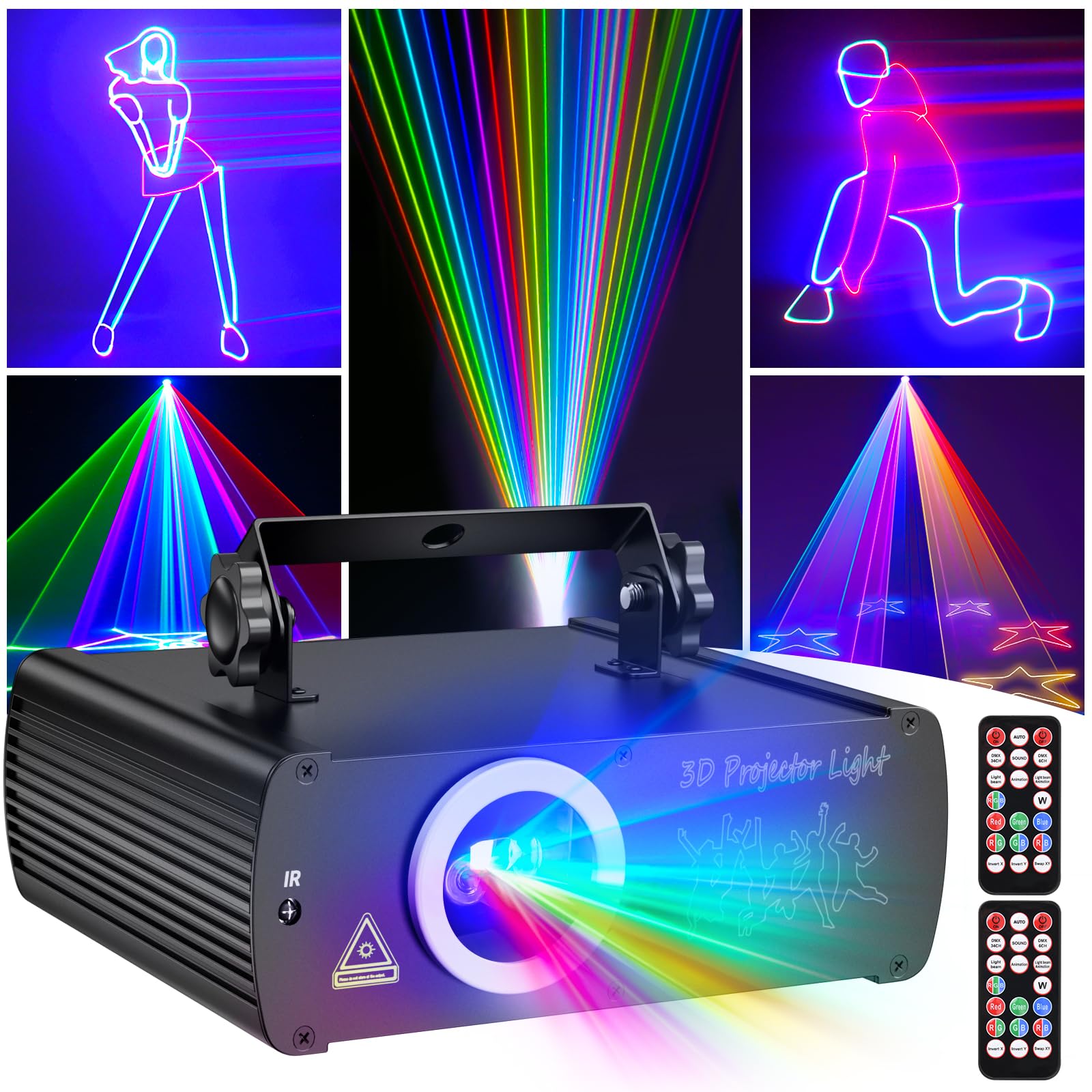 Ehaho DJ Laser Party Lights, 3D Animation RGB Lazer Stage Lighting, DMX512 Music Sound Activated Disco Projector Lights, Remote 