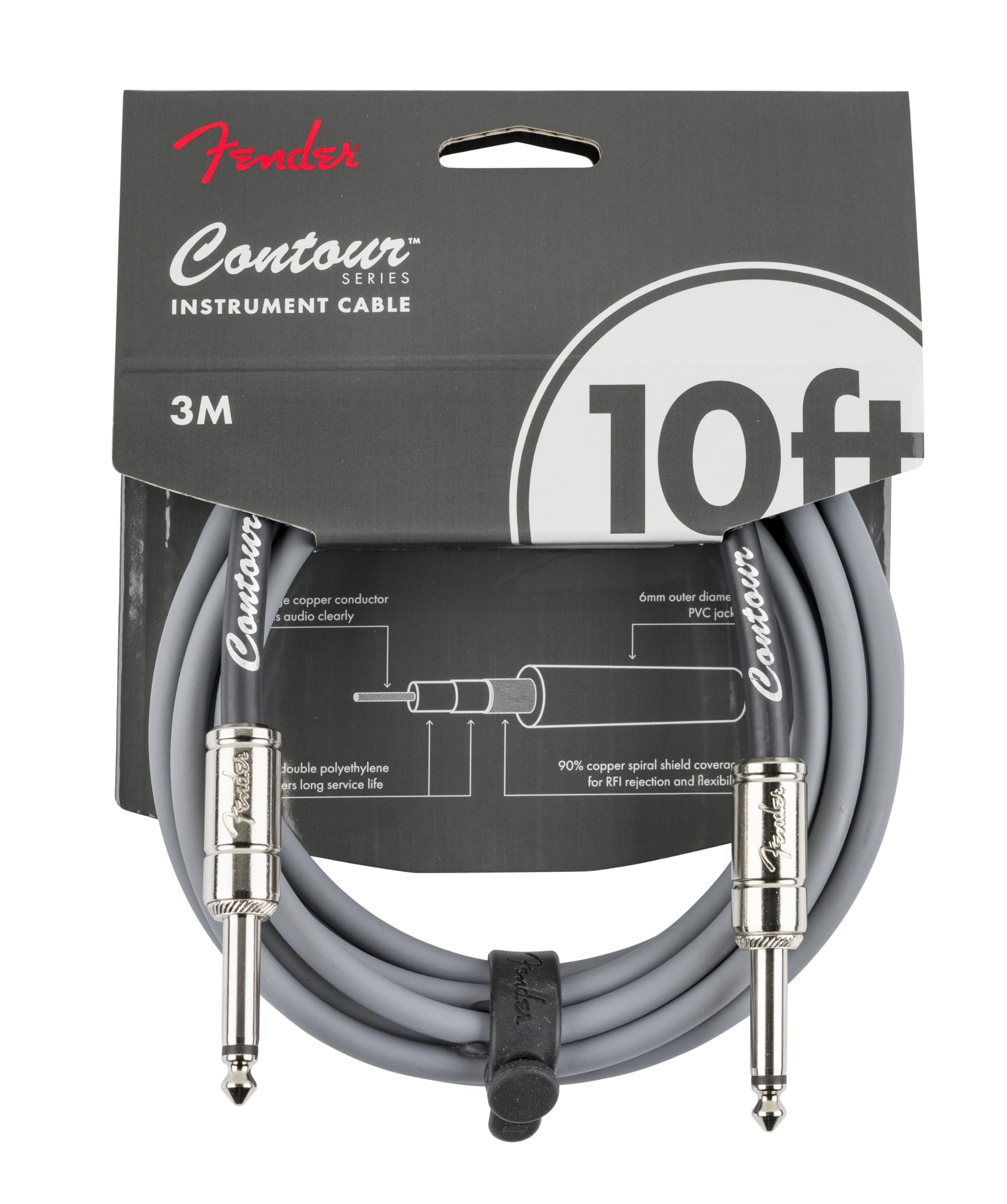 Fender Contour Instrument Cable, Guitar Cable, Guitar Accessories, Straight/Straight, Inca Silver, 10 ft
