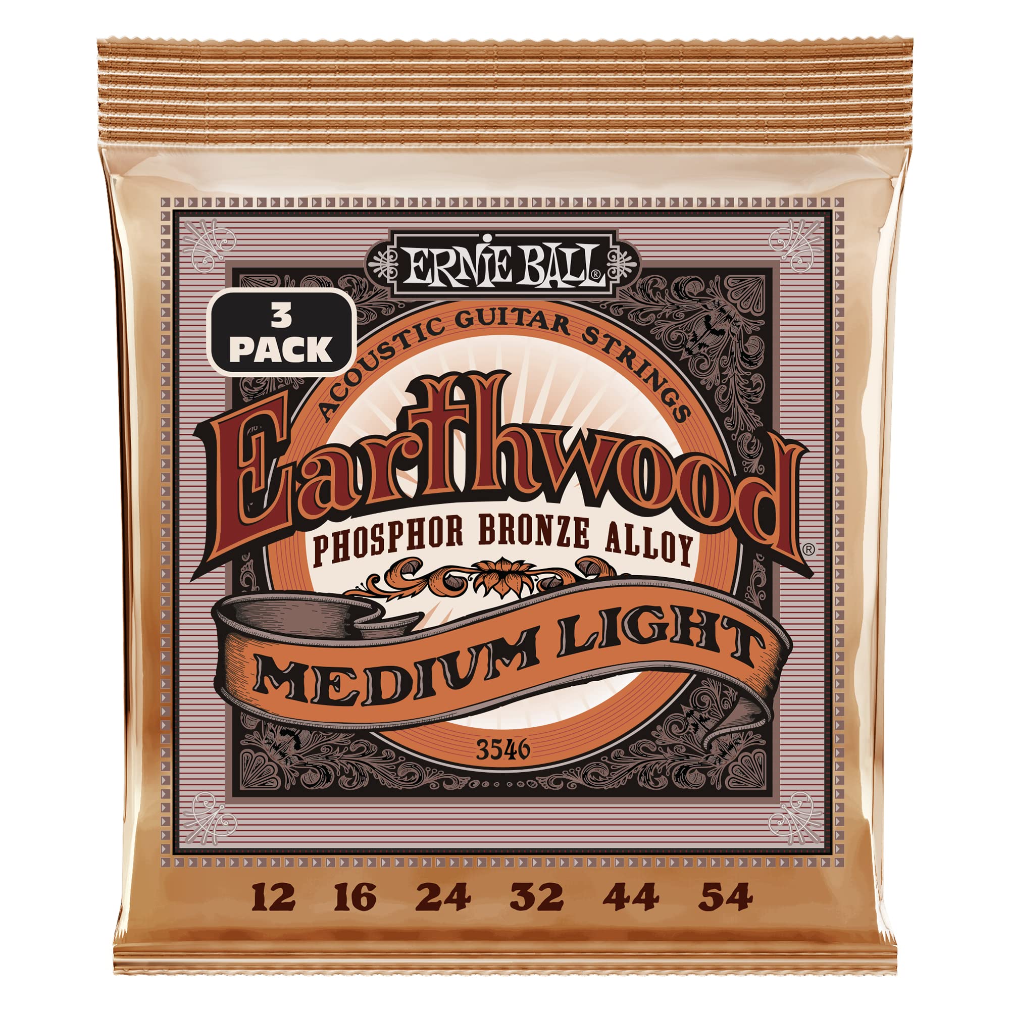 Ernie Ball 3546 Erthwd Med Light Phos Brnz Ac Gtr Strings 3 Pk 12 54