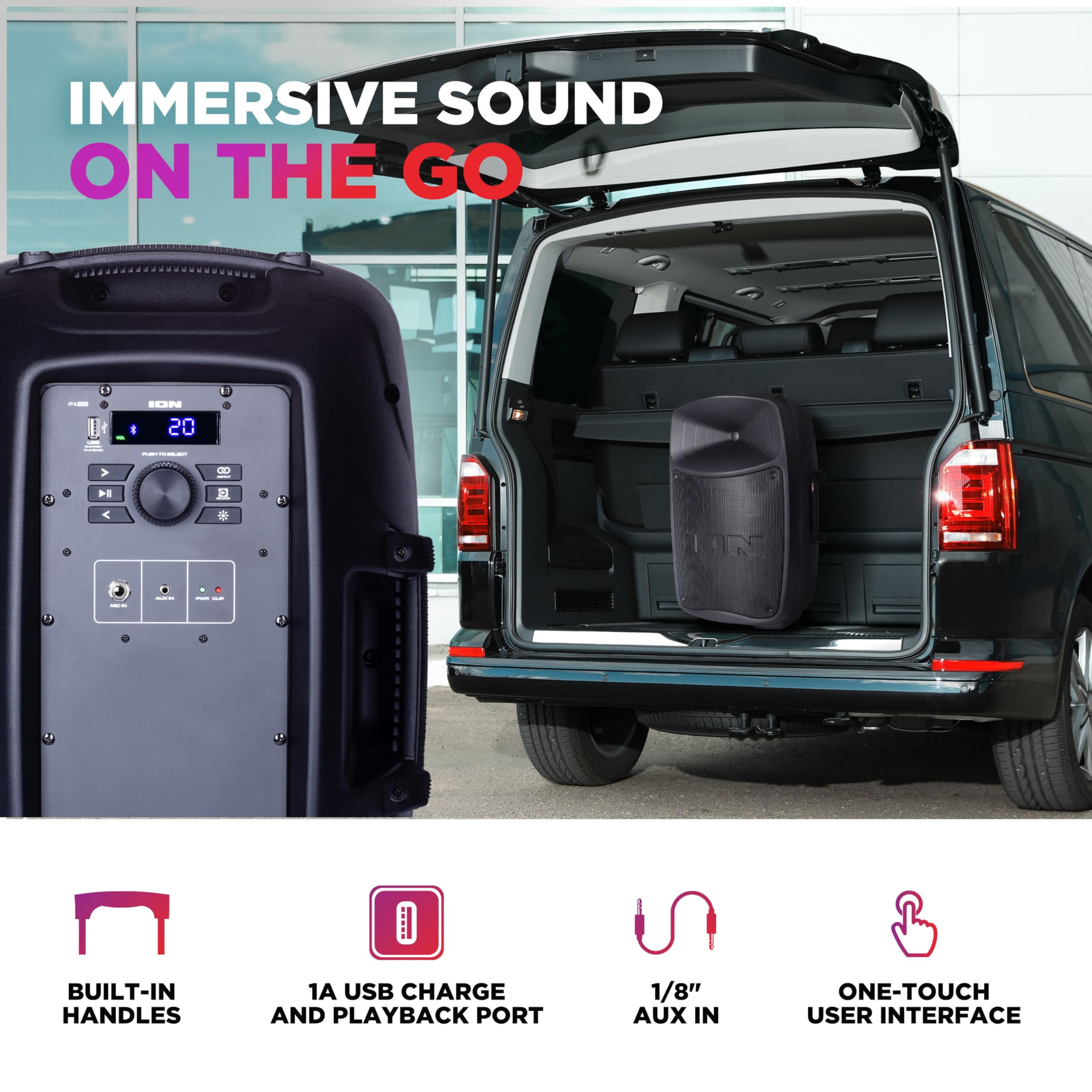 Ion Pro Glow Ultra - High-Power Bluetooth PA Speaker System with Lights, Karaoke Microphone, USB Playback, USB Charge Port, Aux