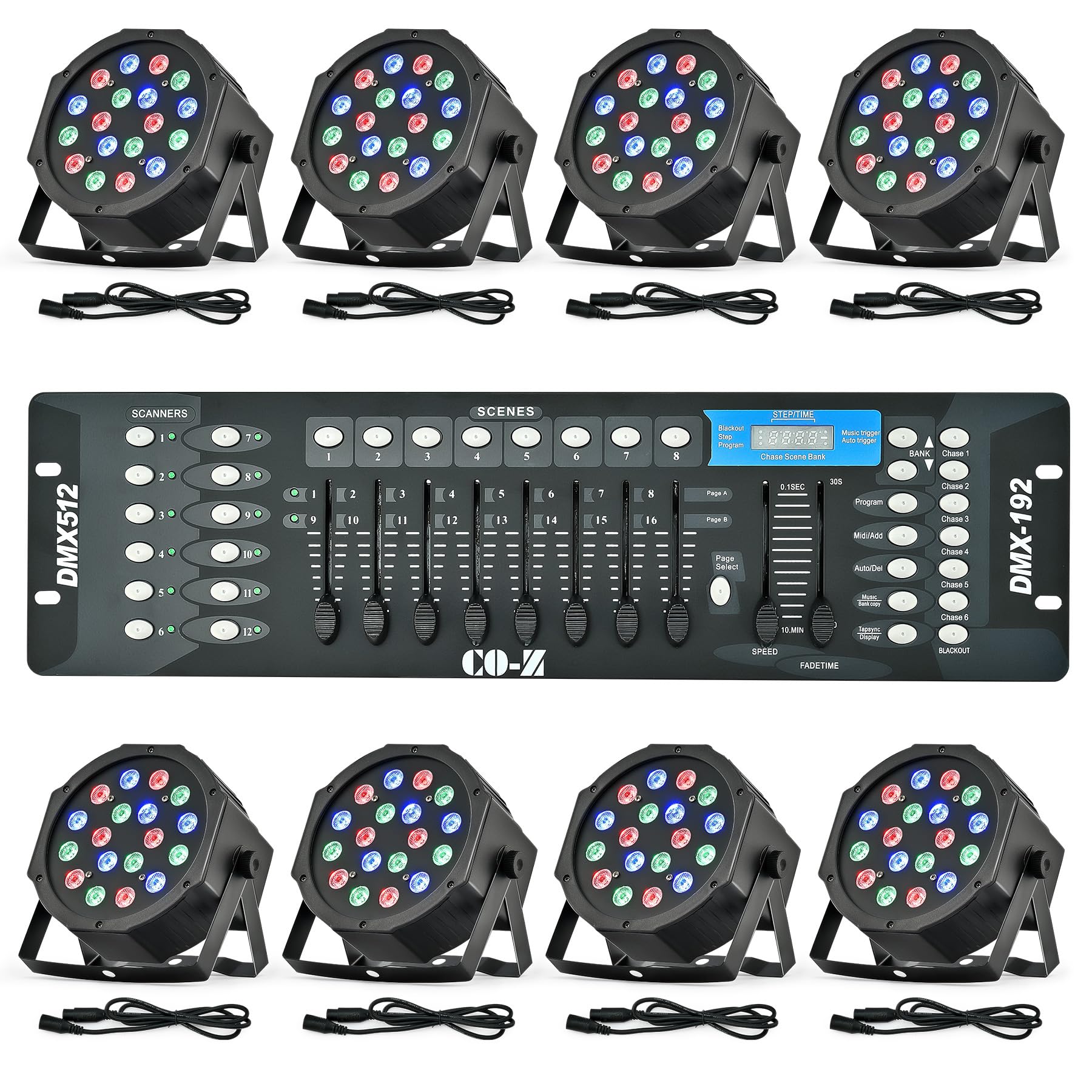 CO-Z LED Stage Lights DMX, 8 pcs 18x3W RGB Par Can Lights Package with DMX Controller Sound Activated Stage Effect Lighting for 