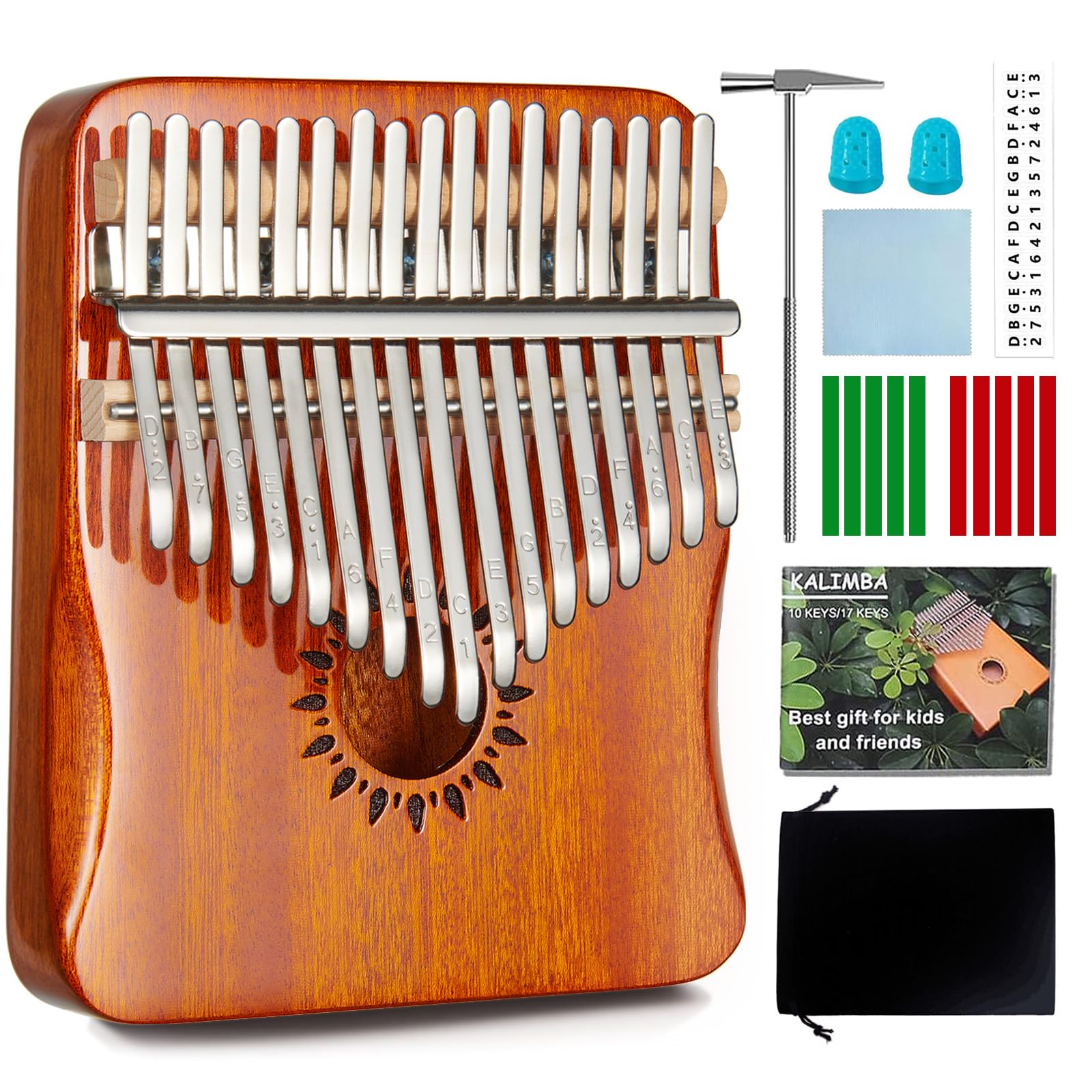AARVI Kalimba Thumb Piano 17 Keys, Portable Mbira Finger Piano Gifts for Kids and Adults Beginners (yellow)