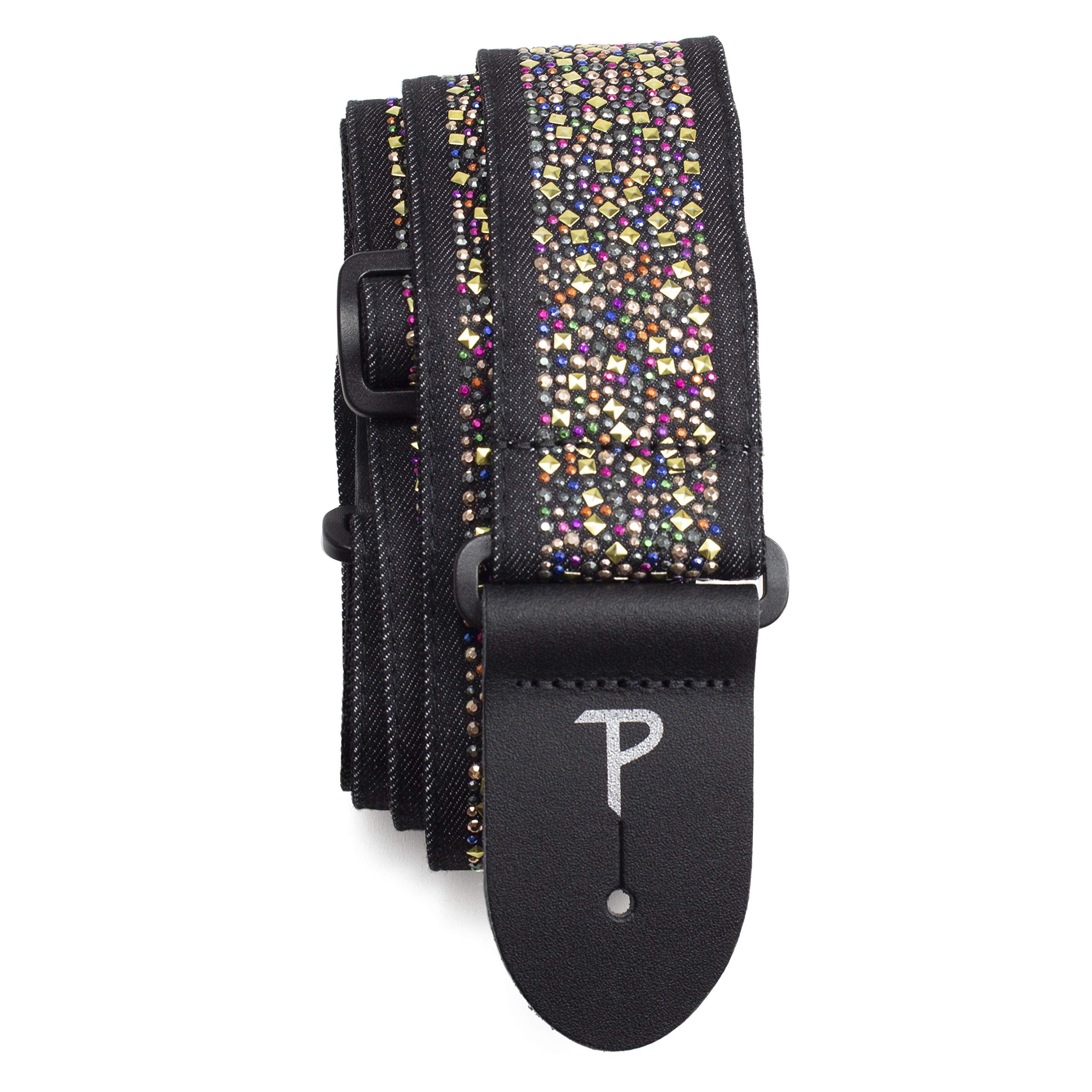 Perris Leathers Ltd. - Guitar Strap - Nylon - Jacquard - Multi-Coloured Rhinestones - Black - Adjustable - for Acoustic/Bass/Ele