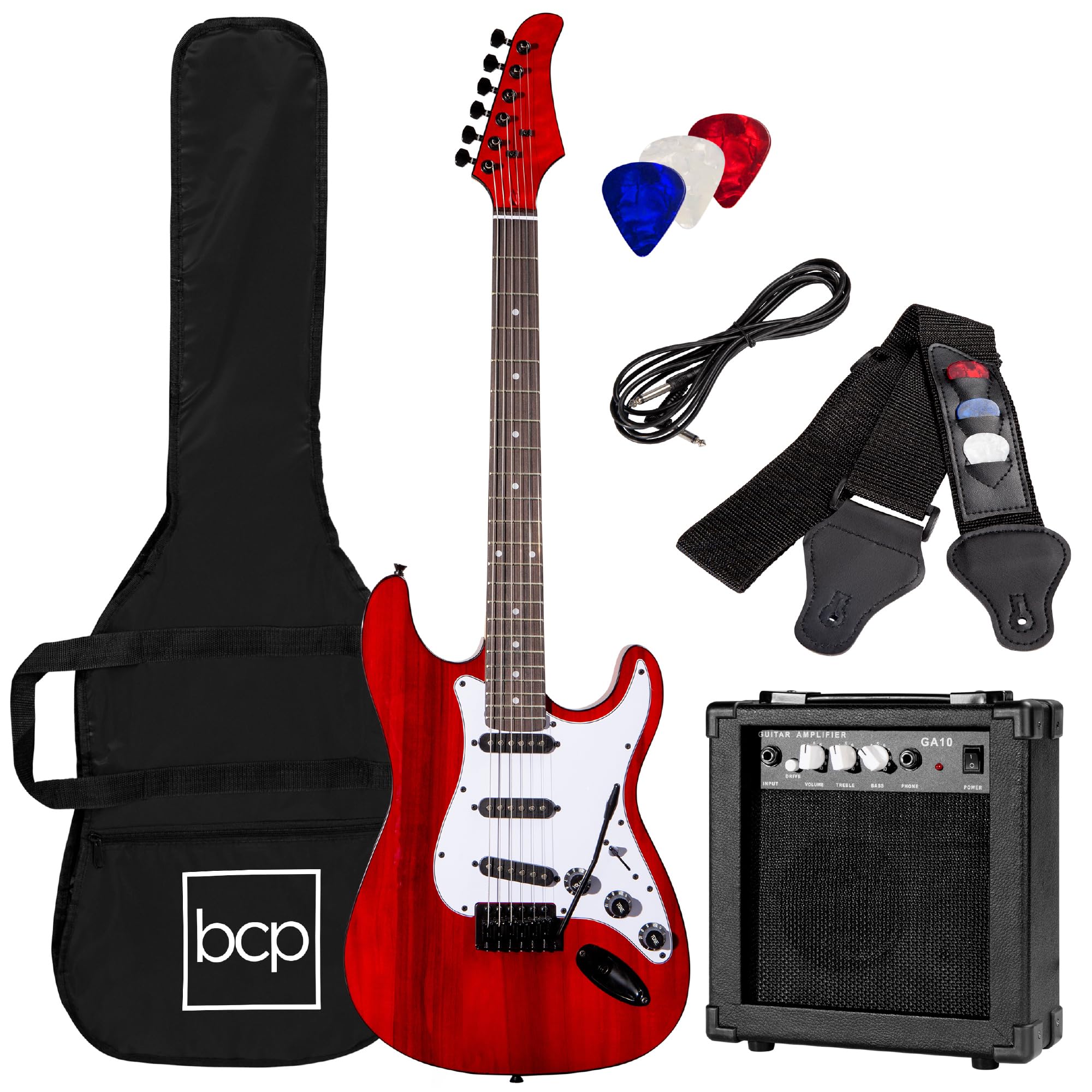 Best Choice Products 39In Full Size Beginner Electric Guitar Starter Kit W/Case, Strap, 10W Amp, Strings, Pick, Tremolo Bar - Ch