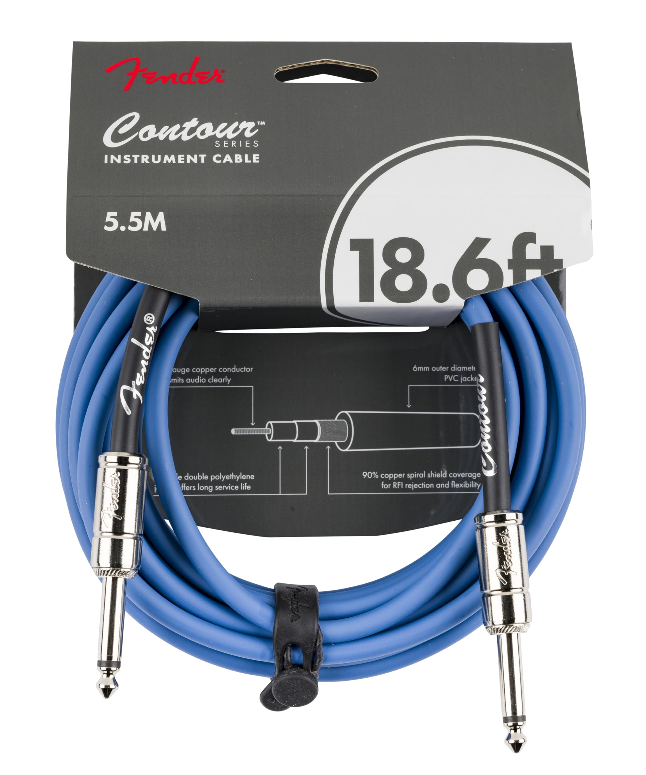Fender Contour Instrument Cable, Guitar Cable, Guitar Accessories, Straight/Straight, Lake Placid Blue, 18.6 ft