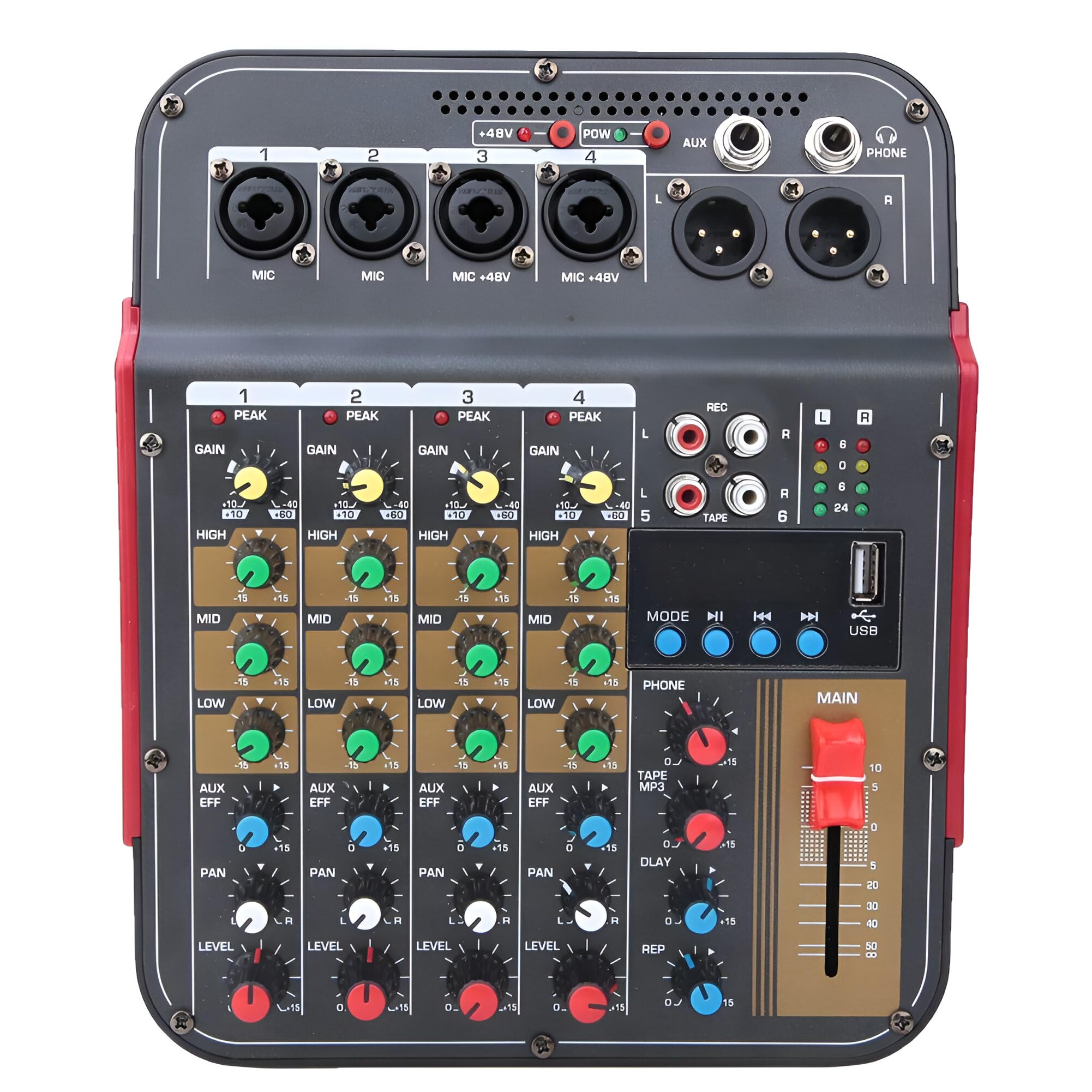 Powerpak Mg-4 6-Channel Audio Mixer, Sound Board Mixing Console | 48V Phantom Power, Mp3,Bluetooth,Echoes,Usb Recording And Xlr 