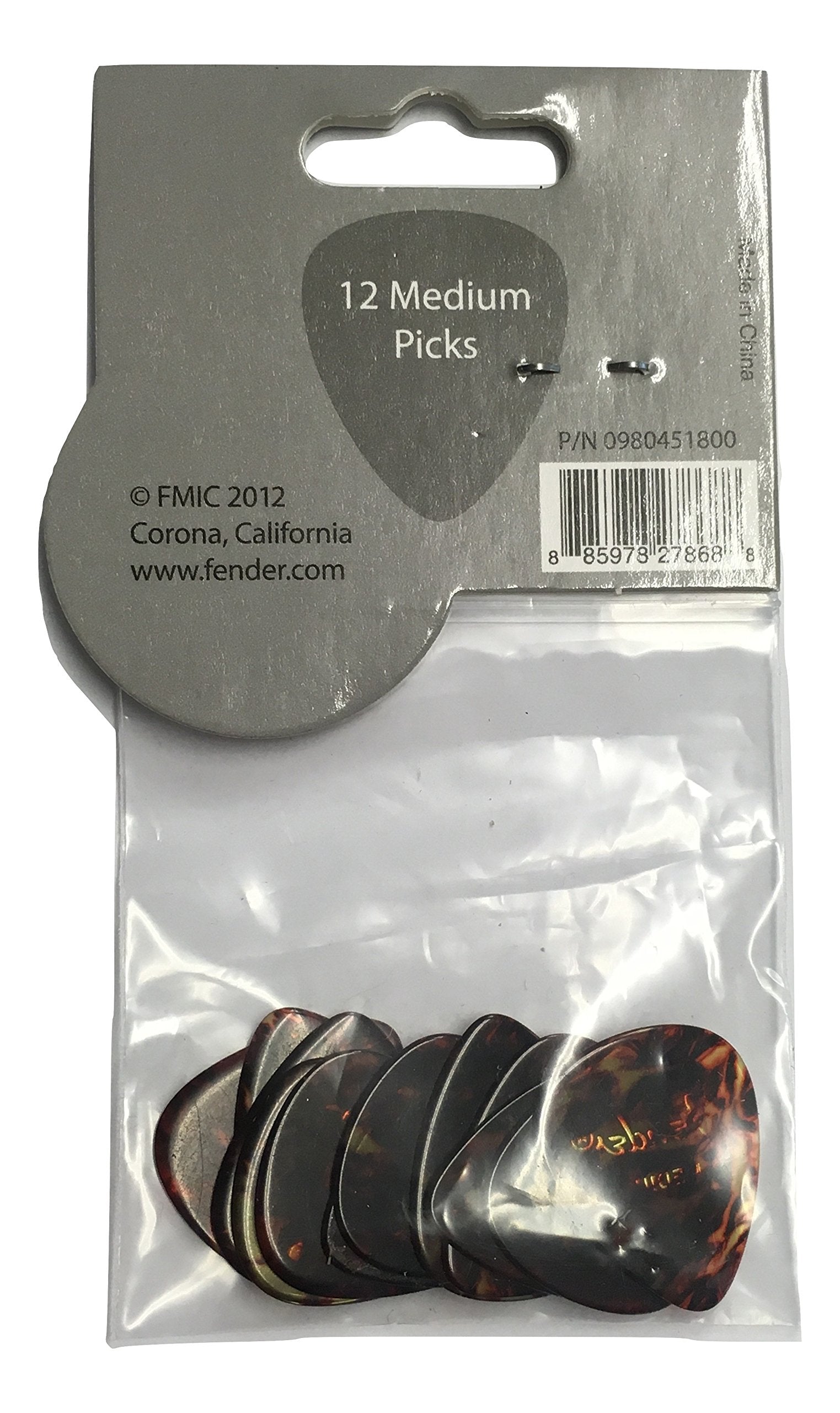 Fender Classic Celluloid Guitar Picks 451 Shape, Tortoise Shell, Medium, 12-Pack