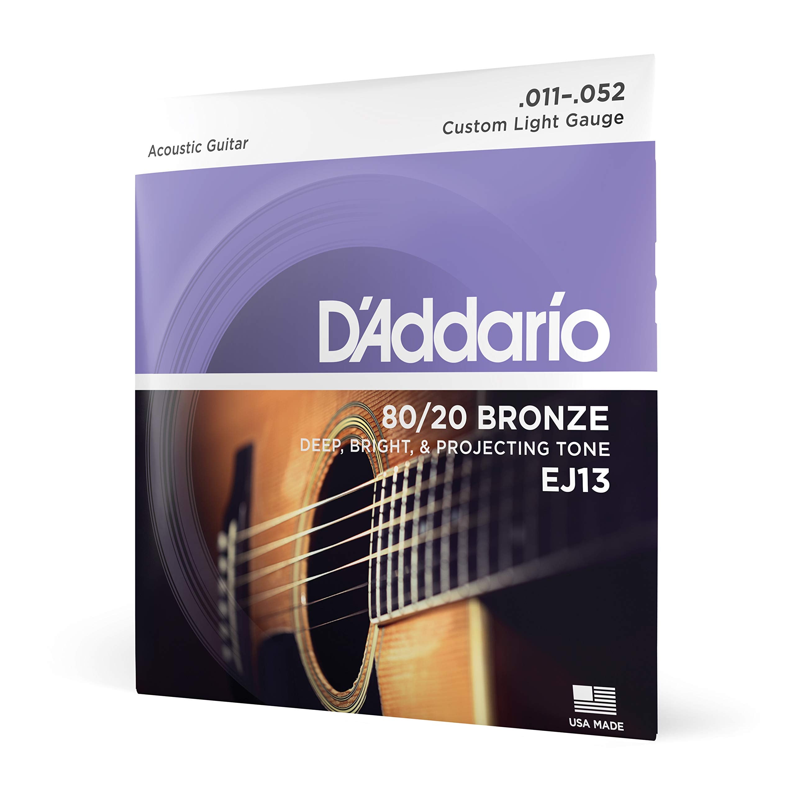 D'Addario Guitar Strings - Acoustic Guitar Strings - 80/20 Bronze - For 6 String Guitar - Deep, Bright, Projecting Tone - Ej13 -
