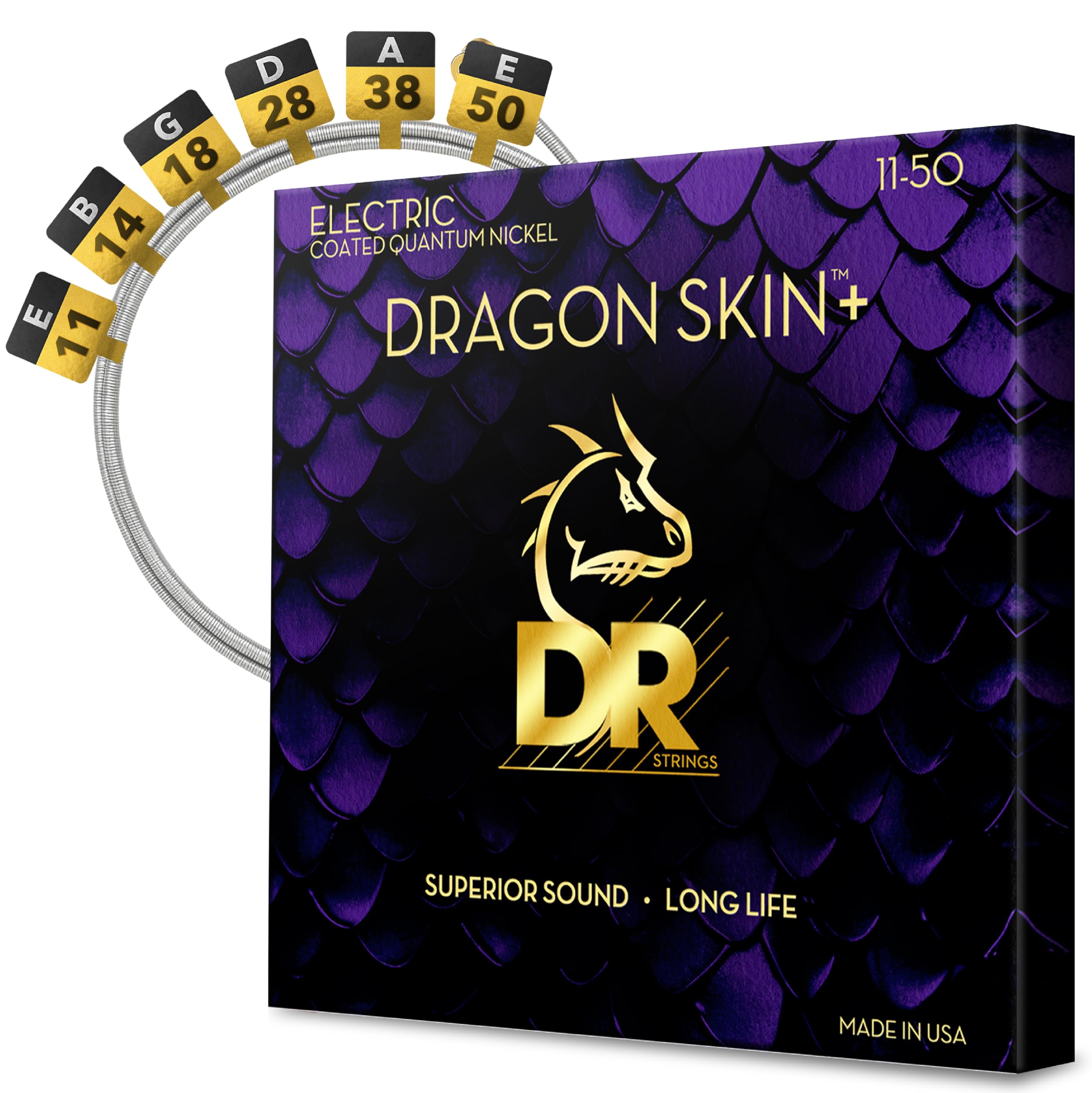 DR Strings Electric Guitar Strings | DRAGON SKIN+ Coated Quantum Nickel | DEQ-11 | Superior Sound with Comfortable Feel & Long L