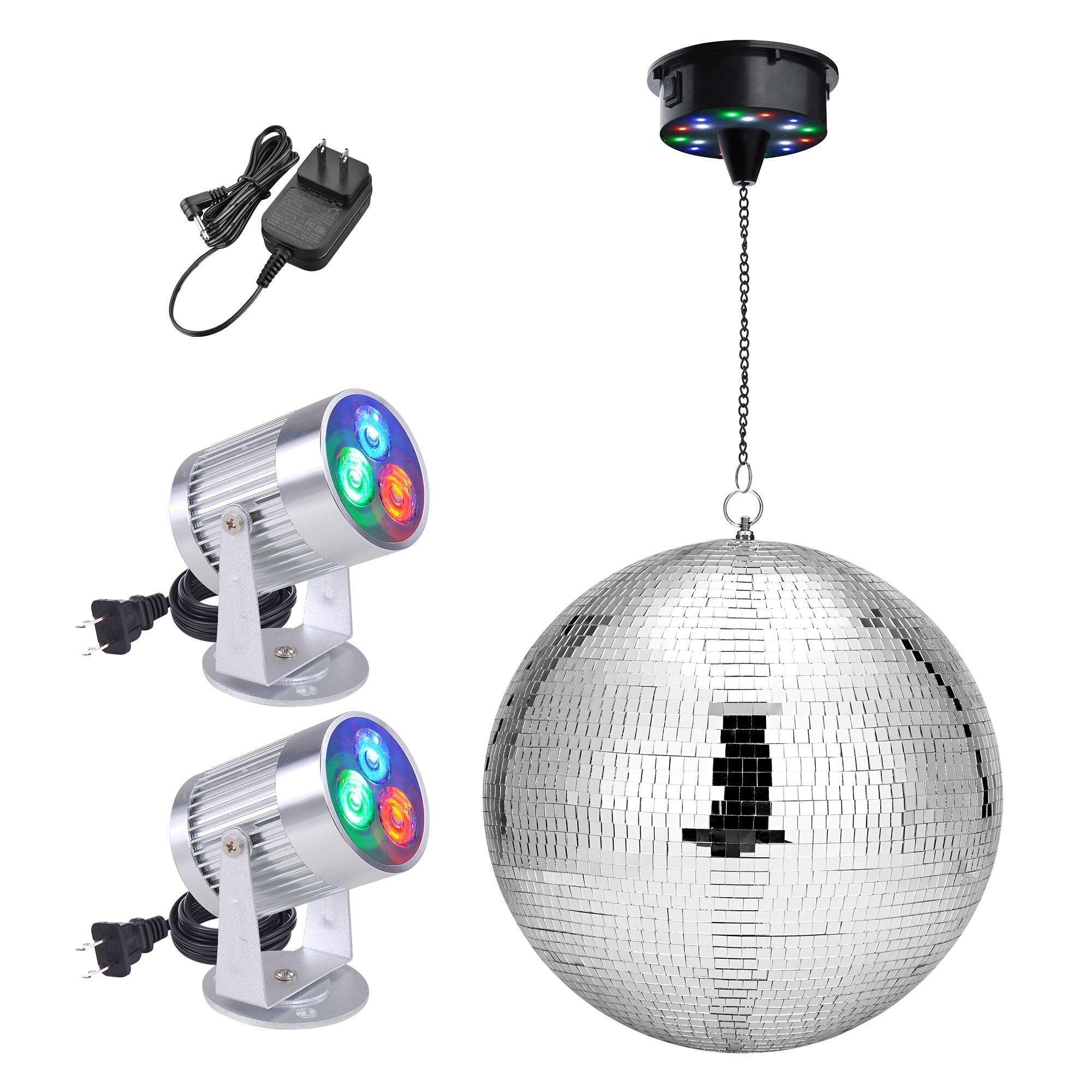 Yescom 16  Large Disco Ball with Motor and Lights 6RPM Rotator & 2PCS 3W RGB Spotlights for 70s 80s Party DJ Bands Dance Club Ba