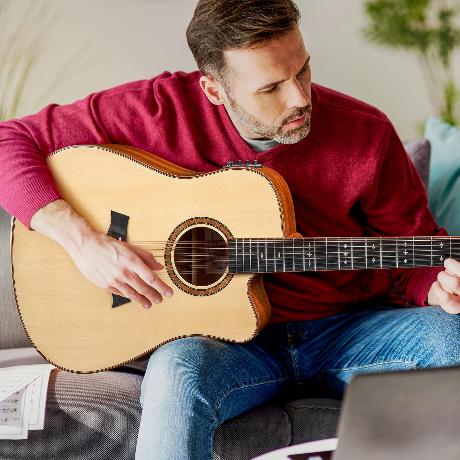 Vangoa Advanced 12 String Guitar Full Size Twelve String Acoustic Electric 4 Band EQ Electroacoustic Guitar Set for Beginner Adu