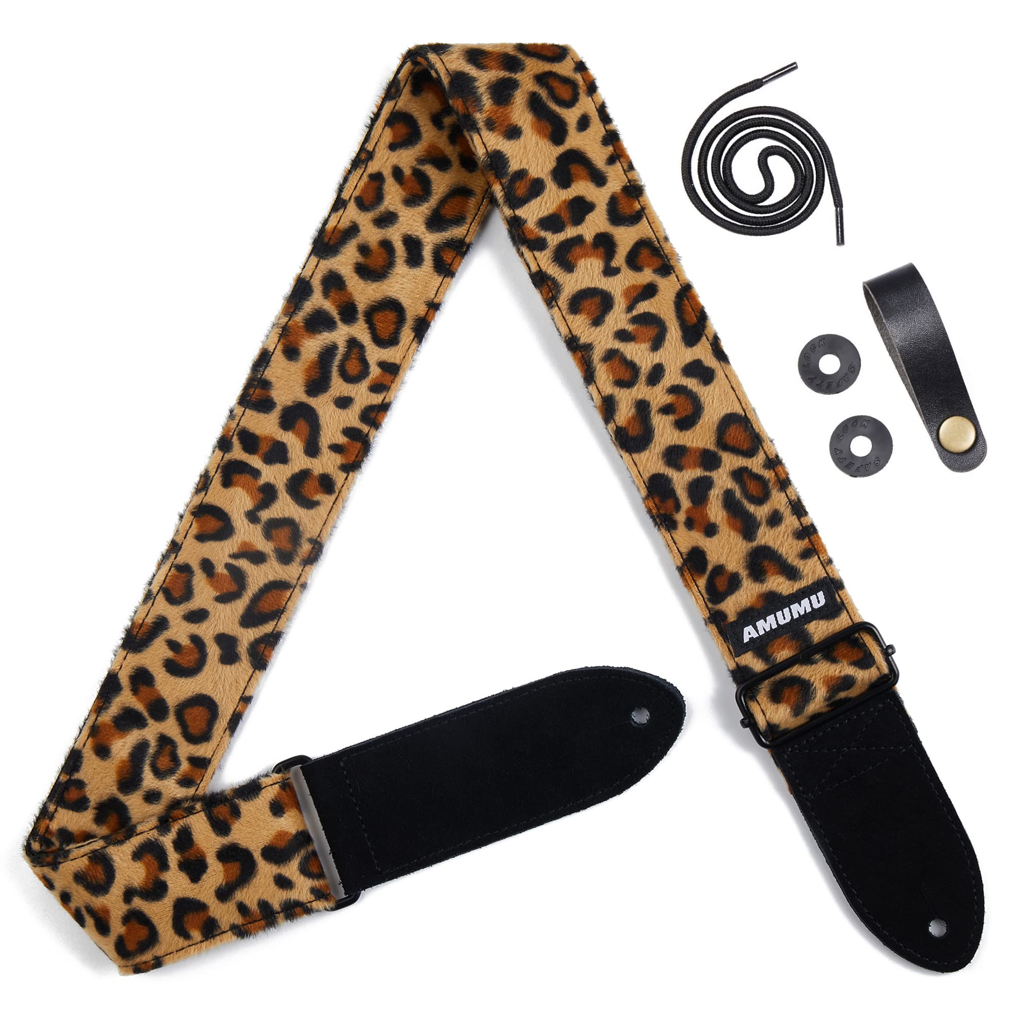 Amumu Guitar Strap Flocking Leopard For Bass, Electric & Acoustic Guitar Accessories