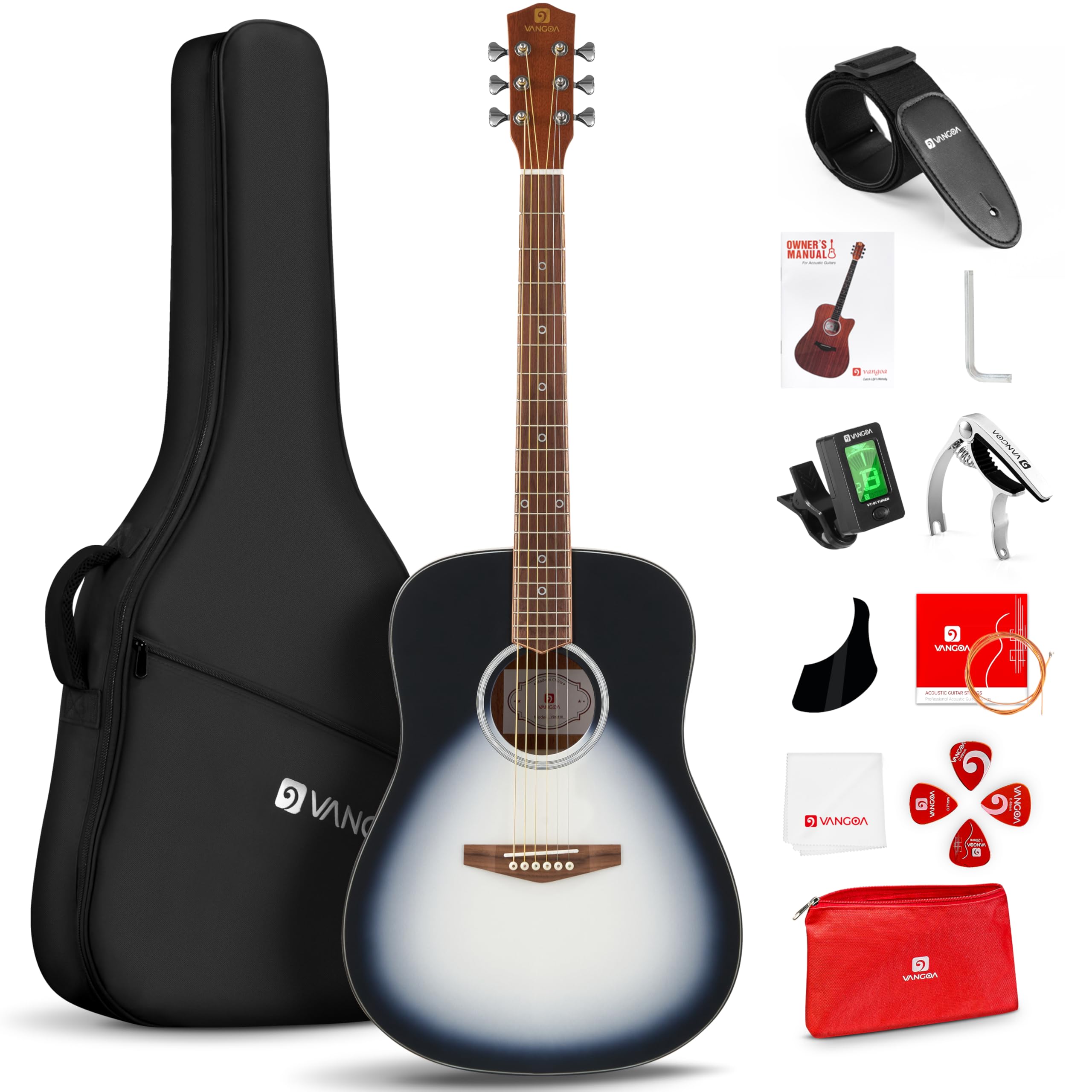 Vangoa Dreadnought Acoustic Guitar Bundle 41 Inch For Beginners Adults Youth, 4/4 Full Size Steel String Acoustic Guitar Starter